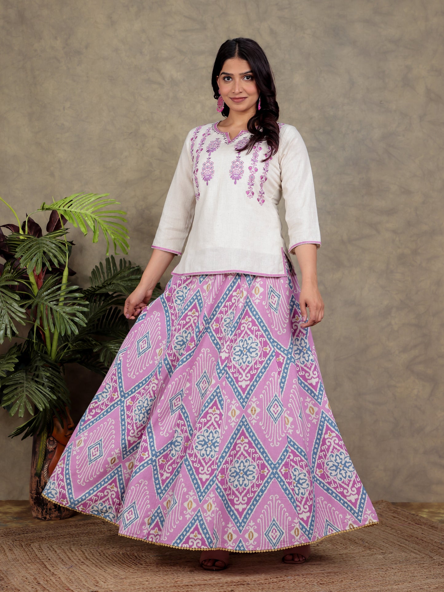 Embroidered Linen Cotton Solid Straight Off White Kurta