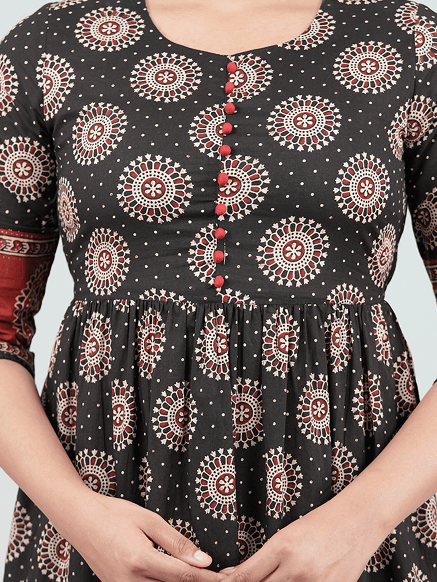 Soft Cotton Ajrakh A-line Black Dress