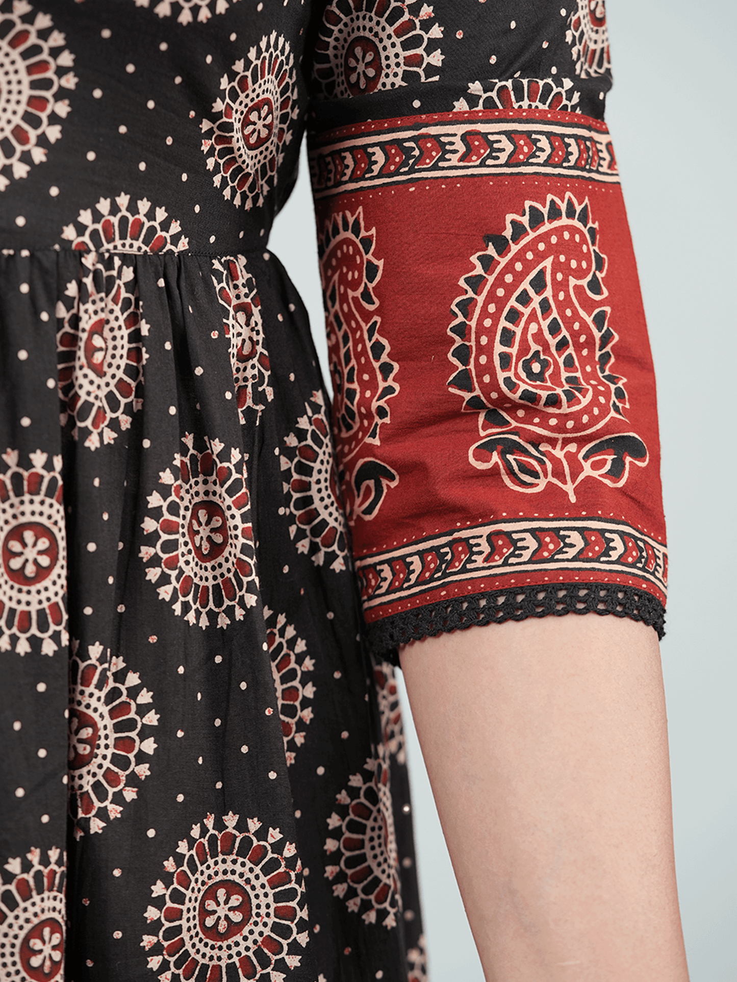 Soft Cotton Ajrakh A-line Black Dress