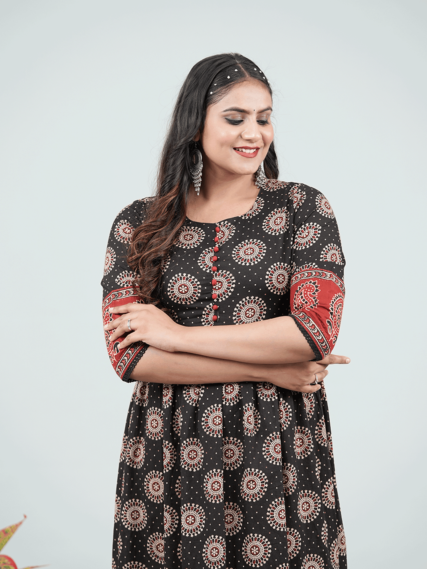Soft Cotton Ajrakh A-line Black Dress