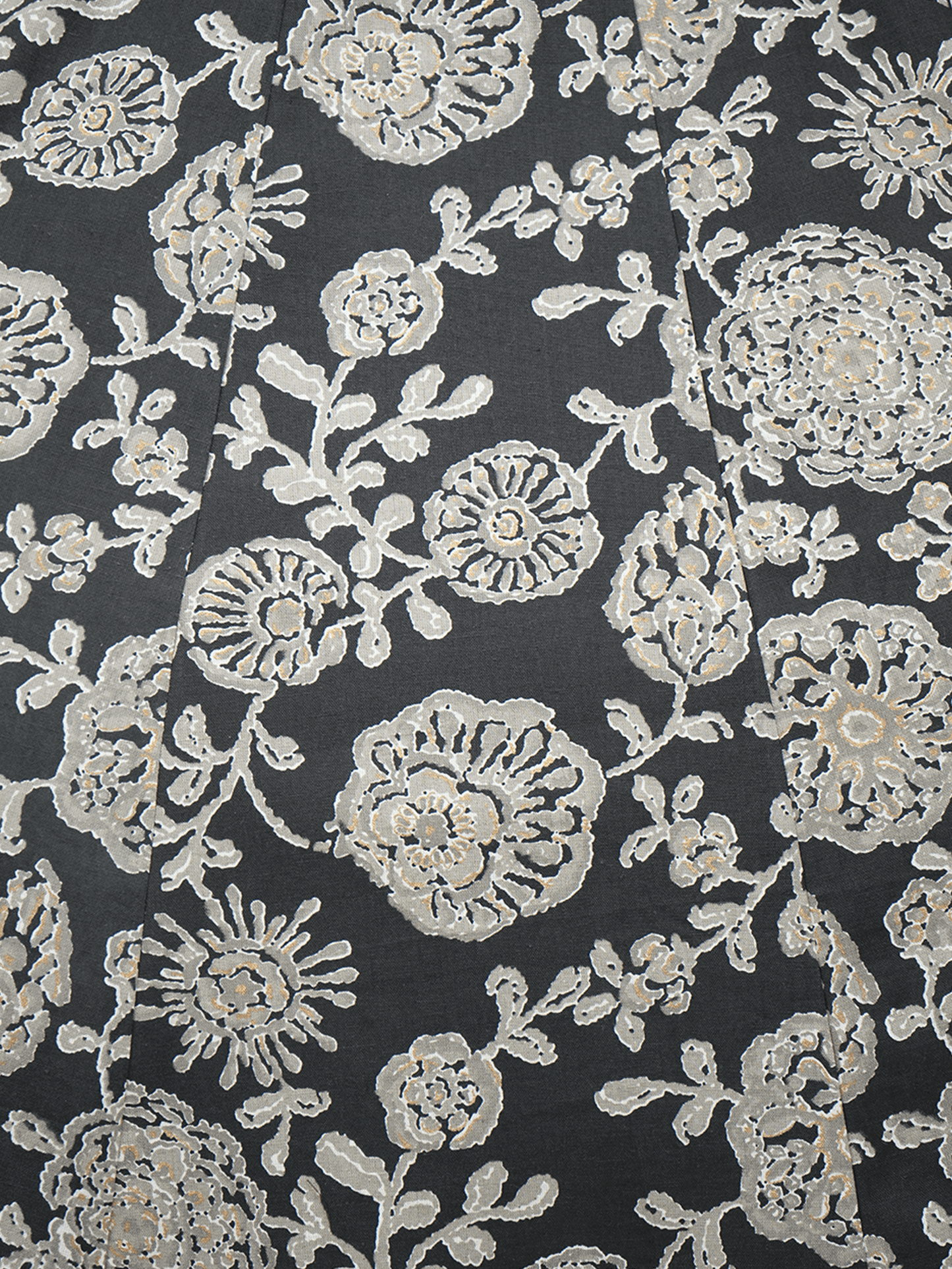 Embroidered Linen Cotton Floral Flared Black Dress