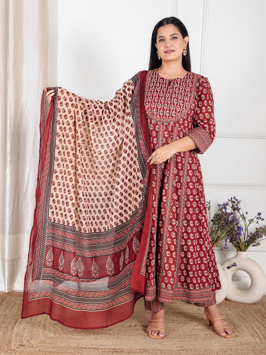 Cotton Voile Ajrakh Red Dupatta
