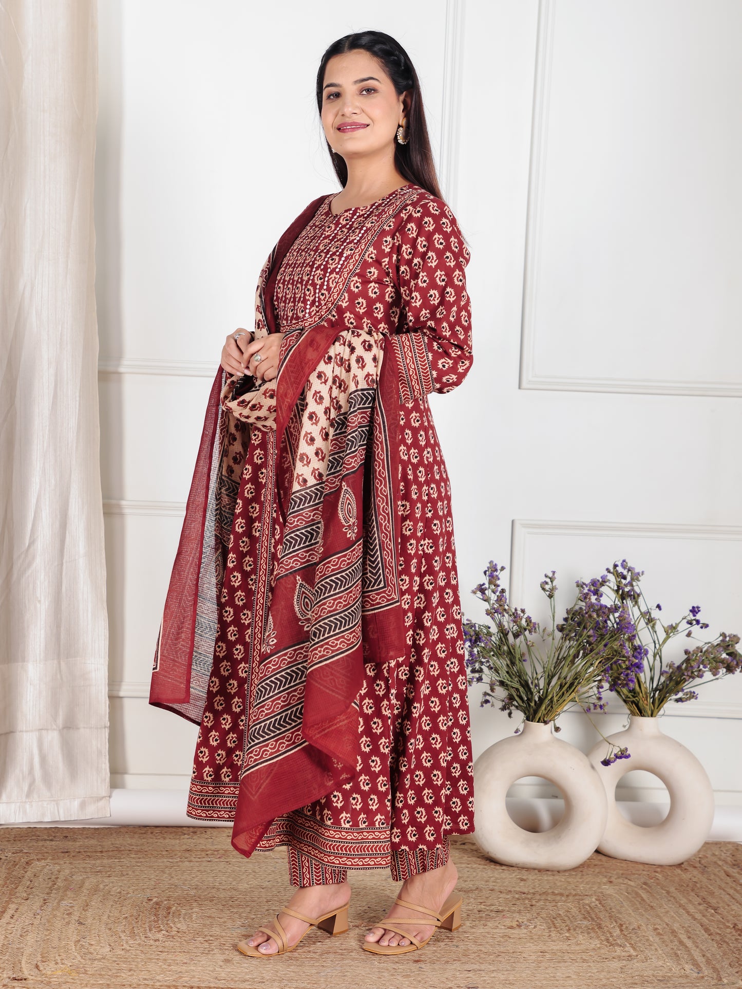 Cotton Voile Ajrakh Red Dupatta