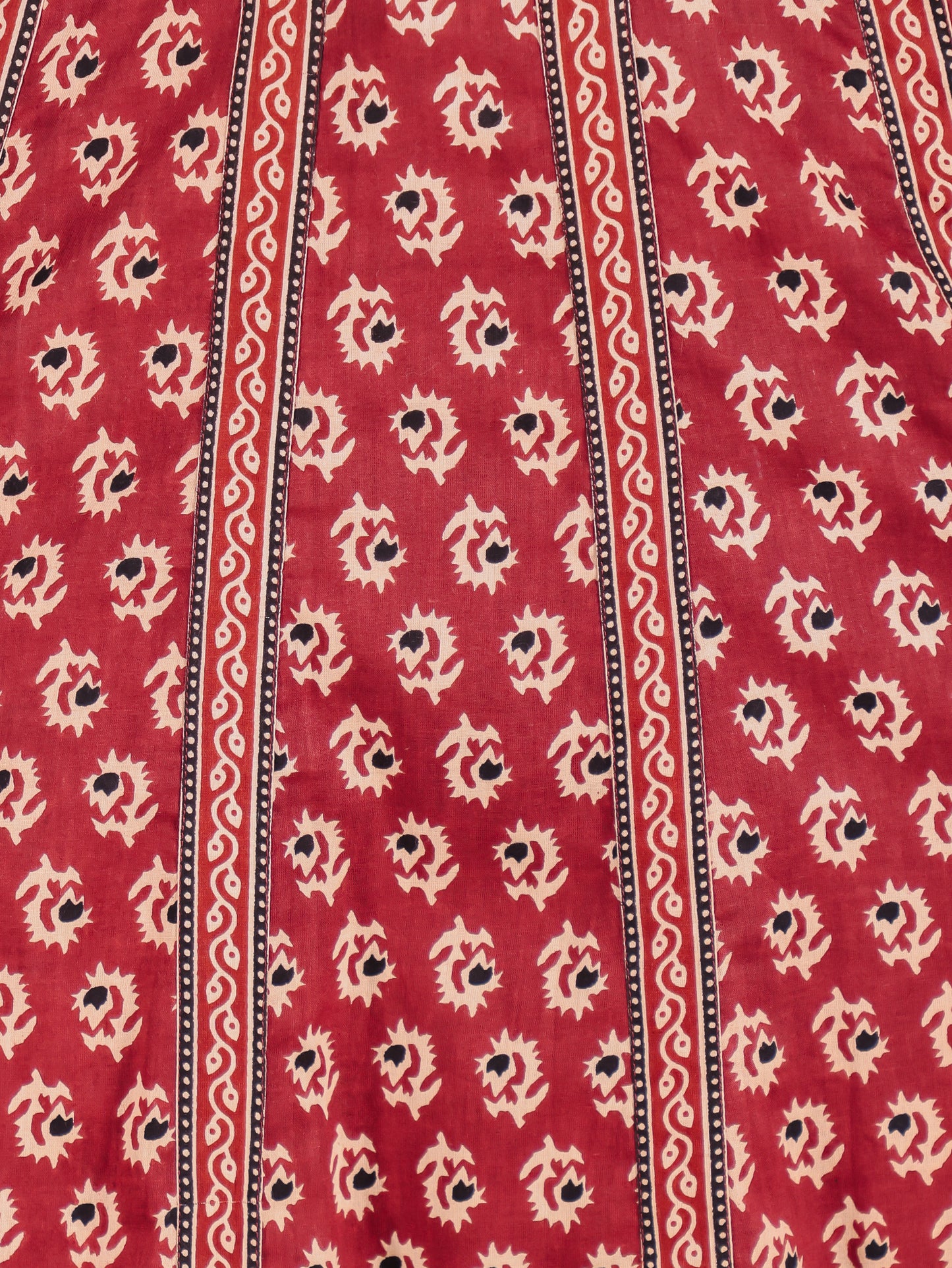 Embroidered Soft Cotton Ajrakh Anarkali Red Kurta