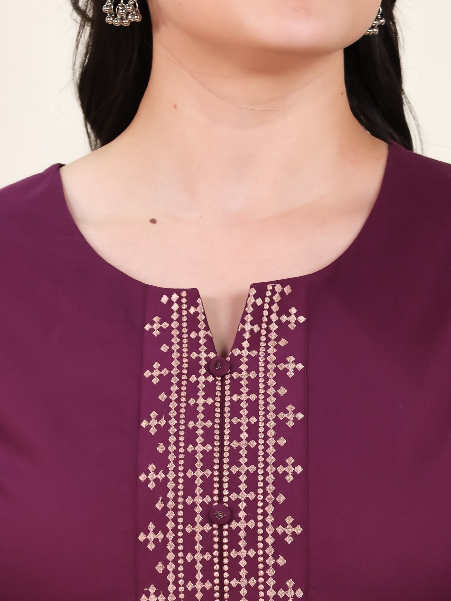 Embroidered Soft Cotton Solid Anarkali Purple Kurta