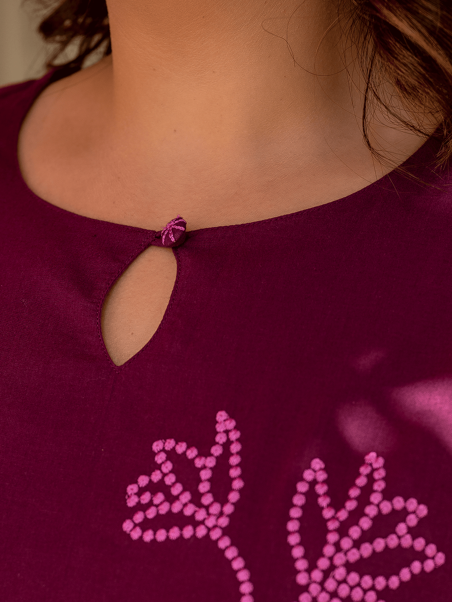 Embroidered Soft Cotton Solid Straight Wine Kurta