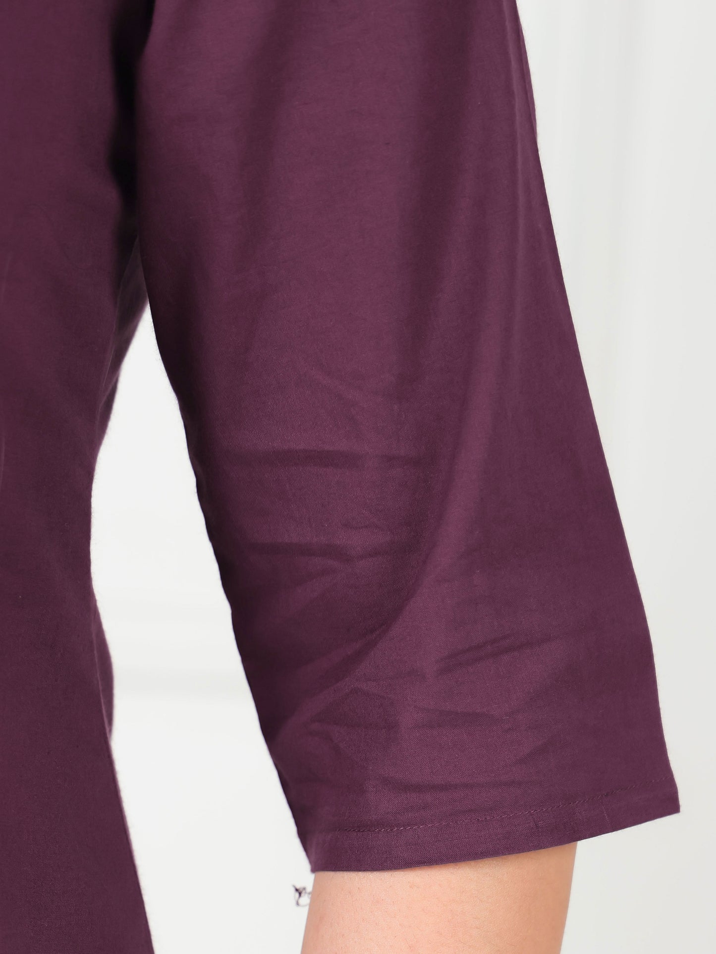 Embroidered Soft Cotton Solid Straight Wine Kurta