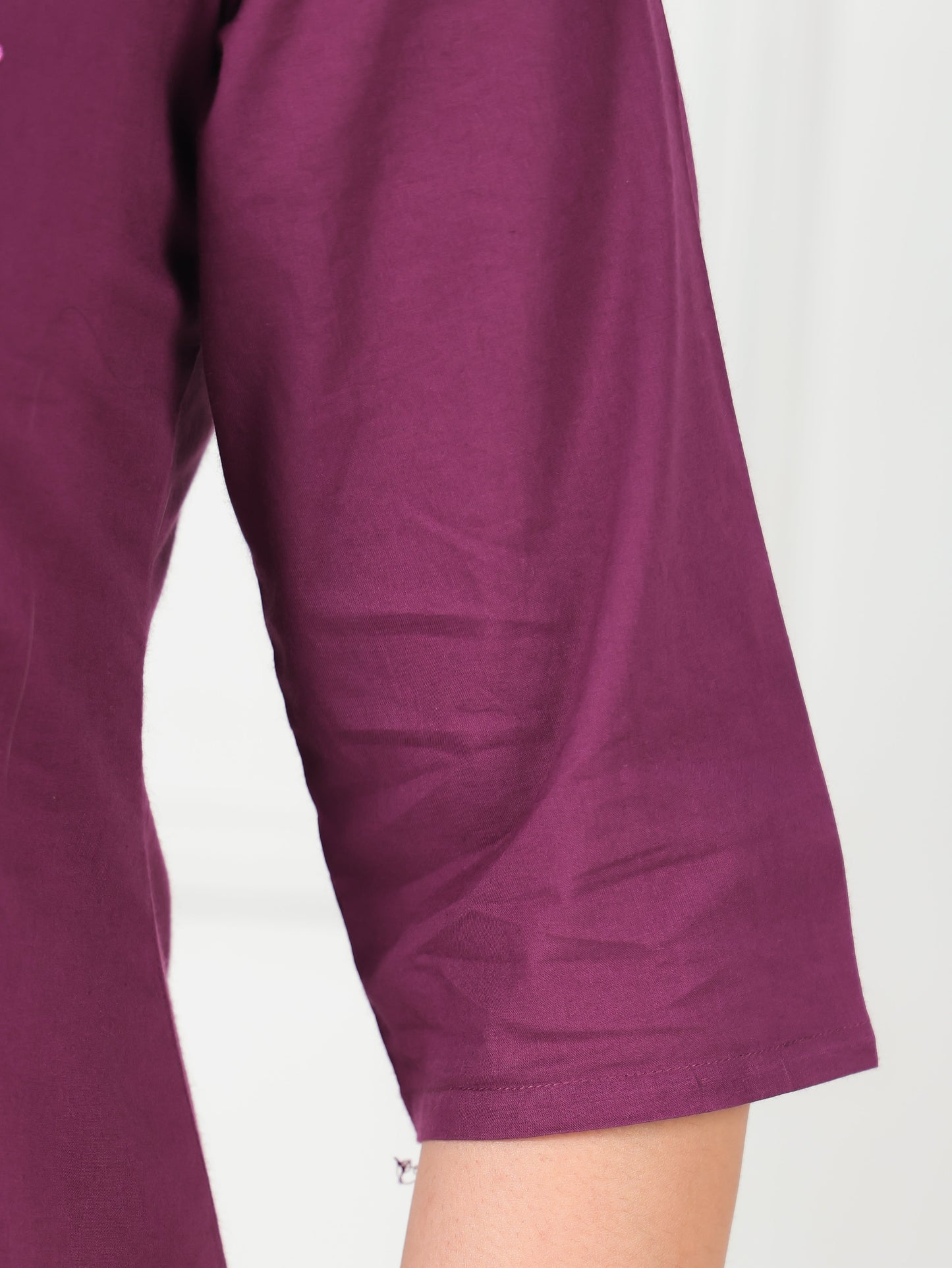 Embroidered Soft Cotton Solid Straight Wine Kurta