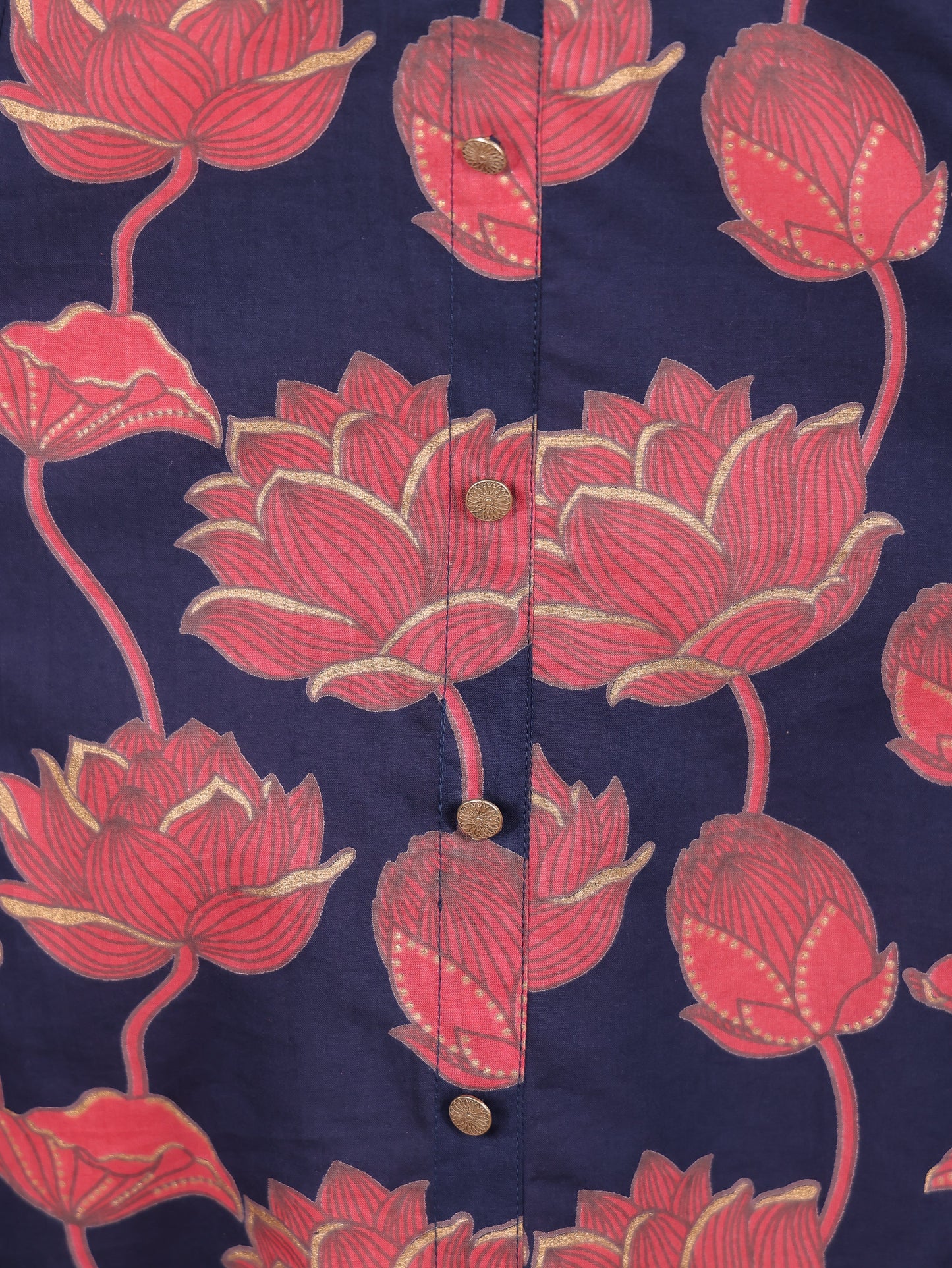 Soft Cotton Floral A-line Navy Blue Kurta
