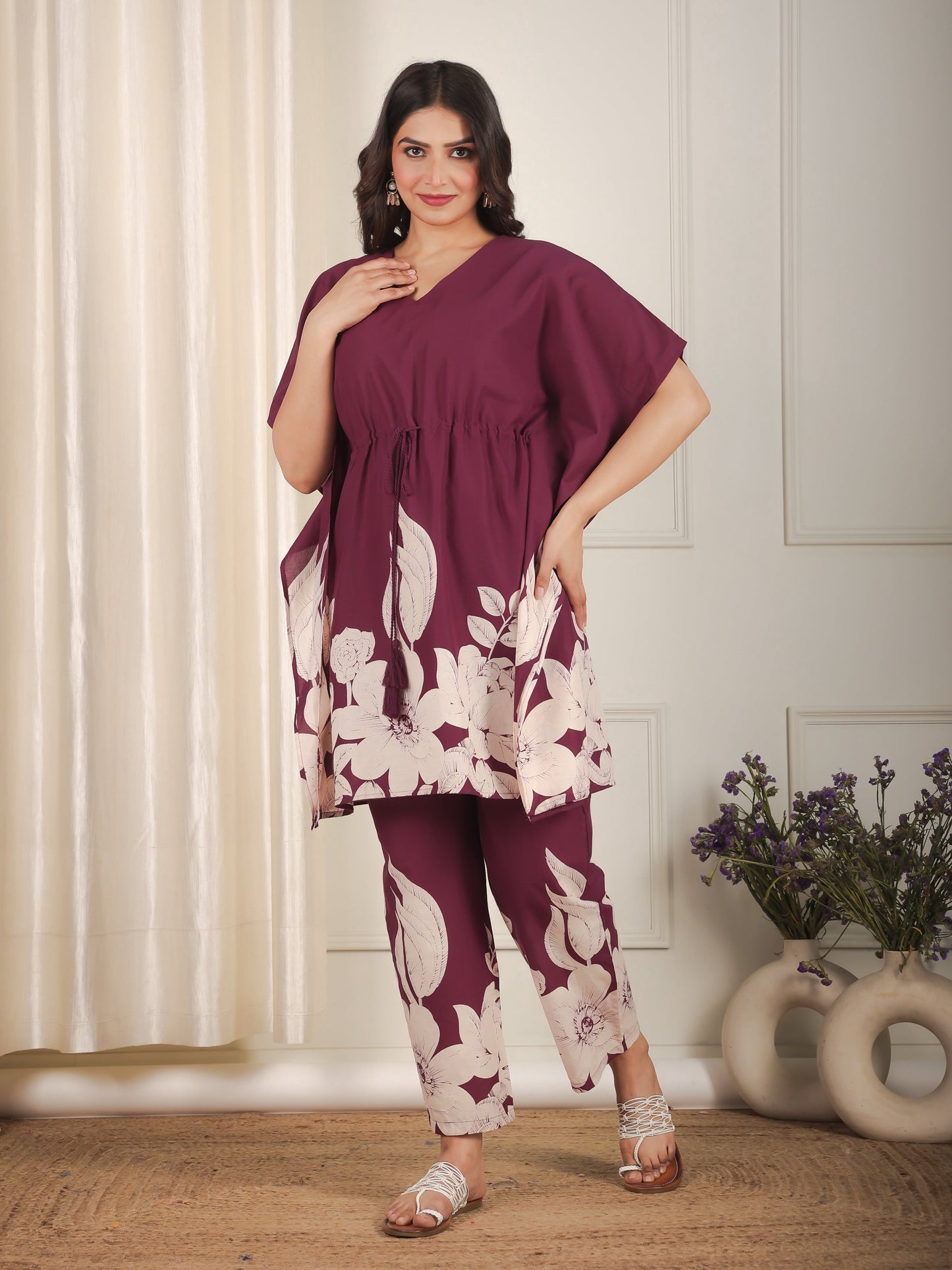 Soft Cotton Placement Print Purple Kaftan