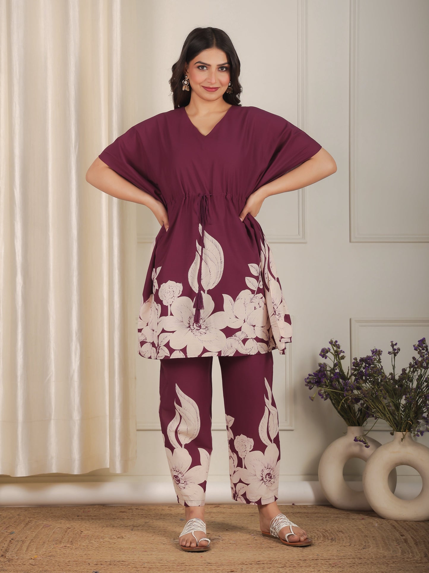 Soft Cotton Placement Print Purple Kaftan