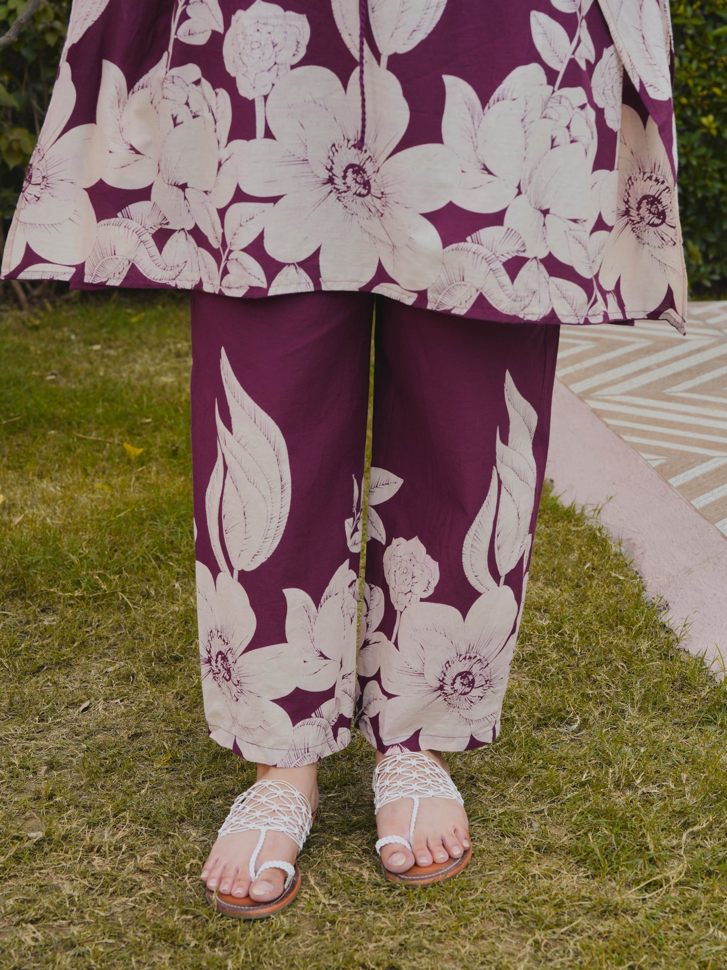 Soft Cotton Placement Print Purple Kaftan