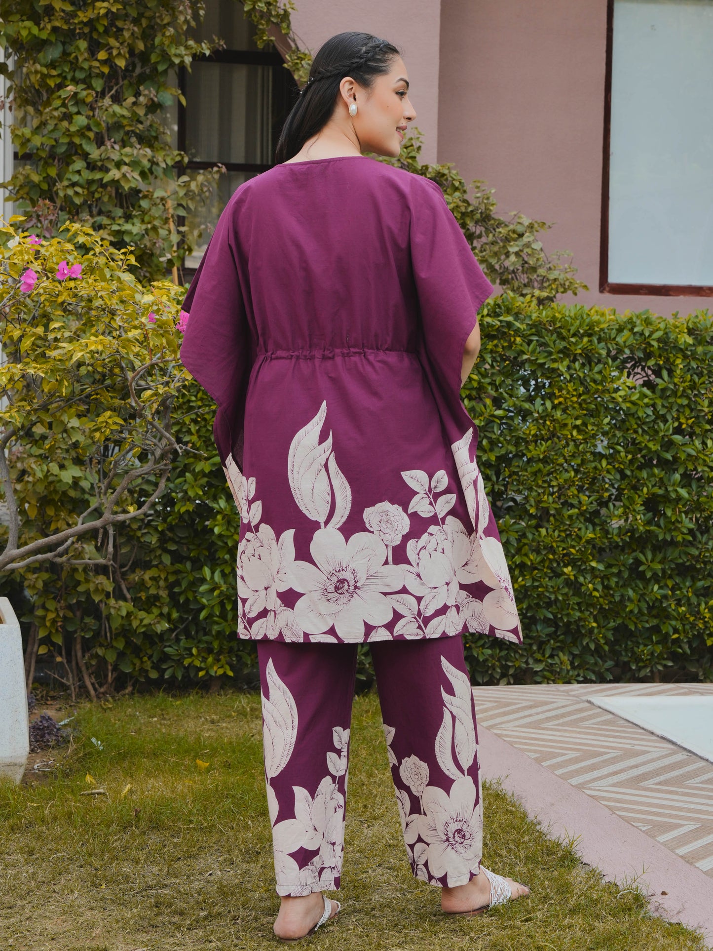 Soft Cotton Placement Print Purple Kaftan