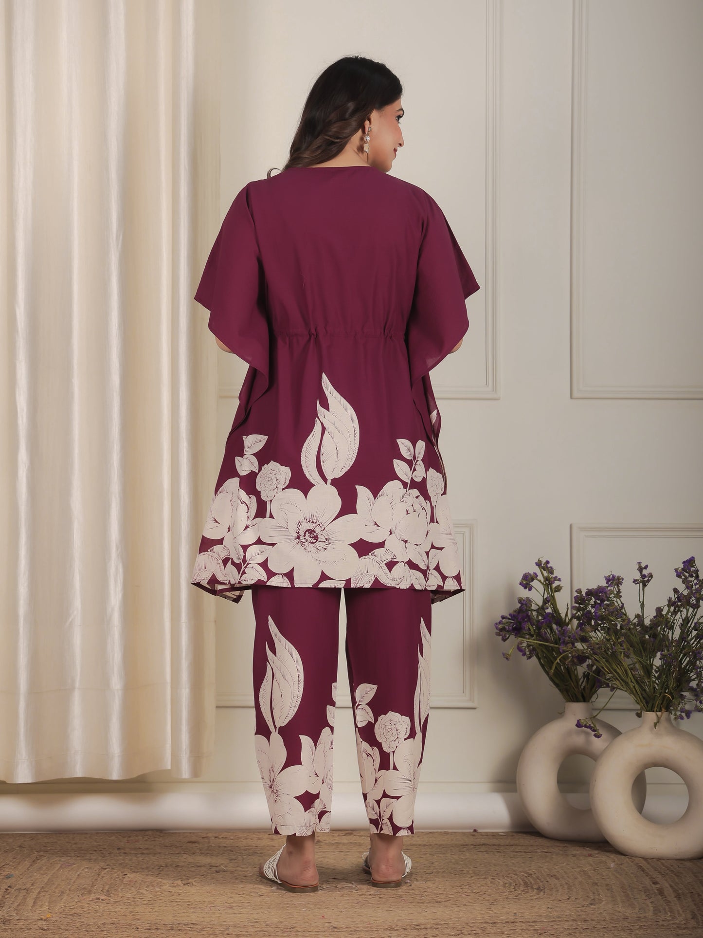 Soft Cotton Placement Print Purple Kaftan