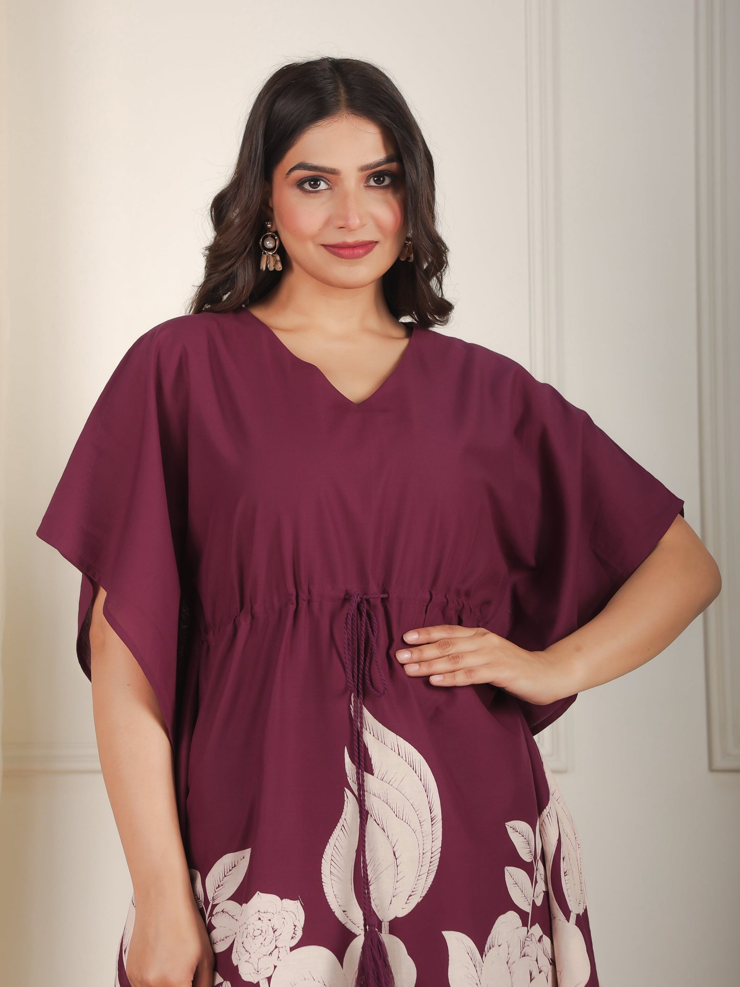 Soft Cotton Placement Print Purple Kaftan