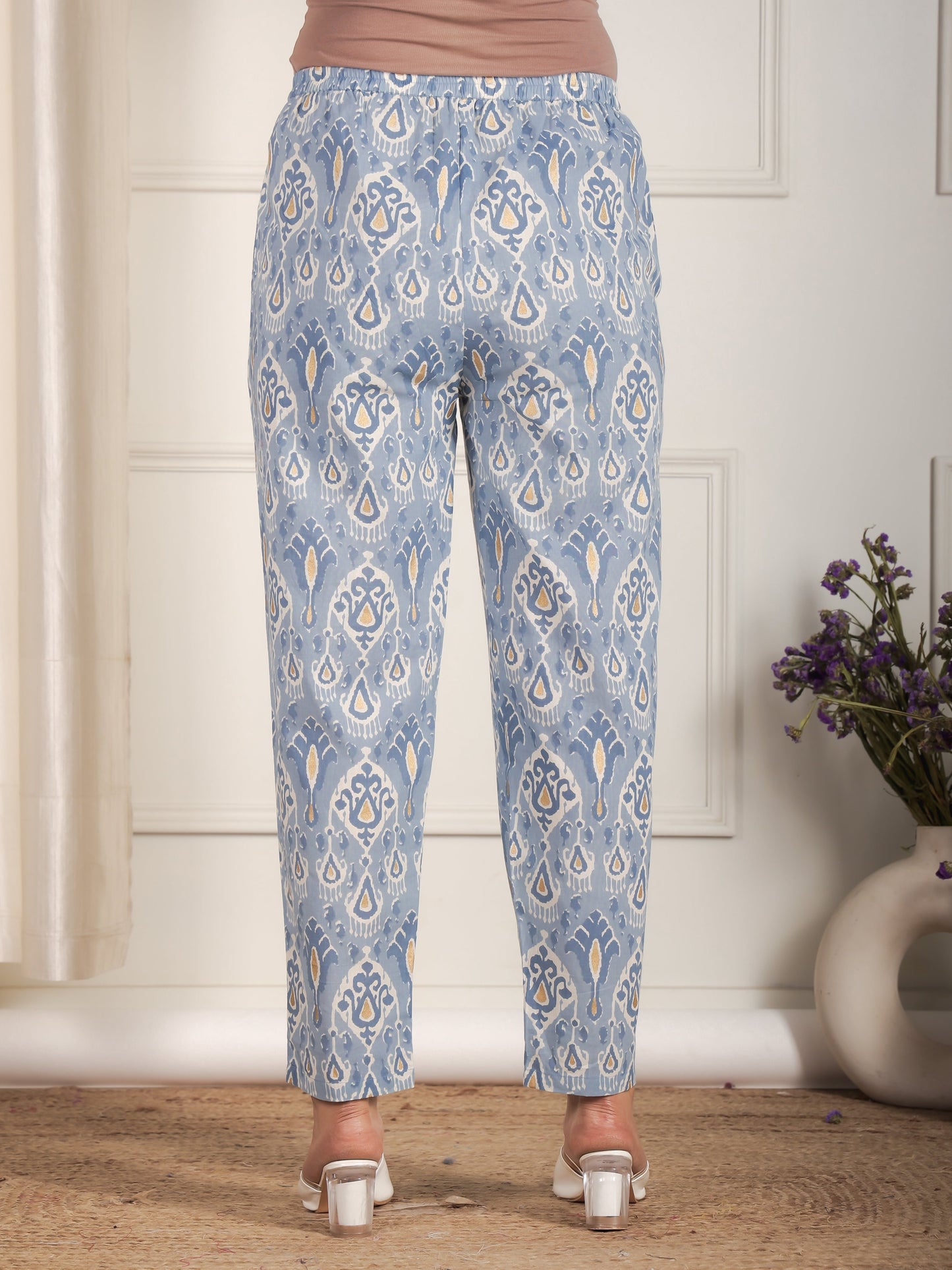 Soft Cotton Ikat Blue Tapered Trousers