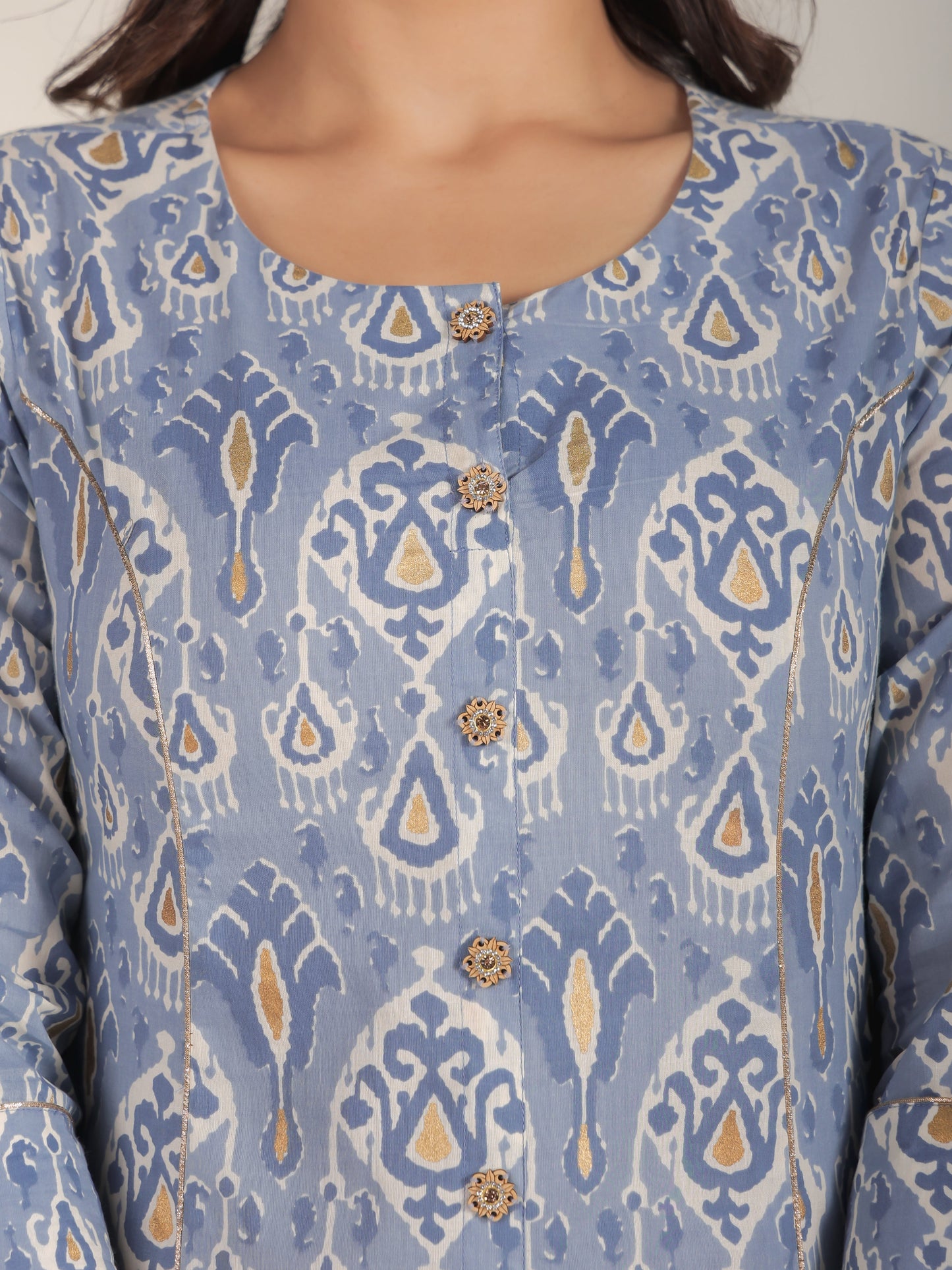 Soft Cotton Ikat A-line Blue Kurta