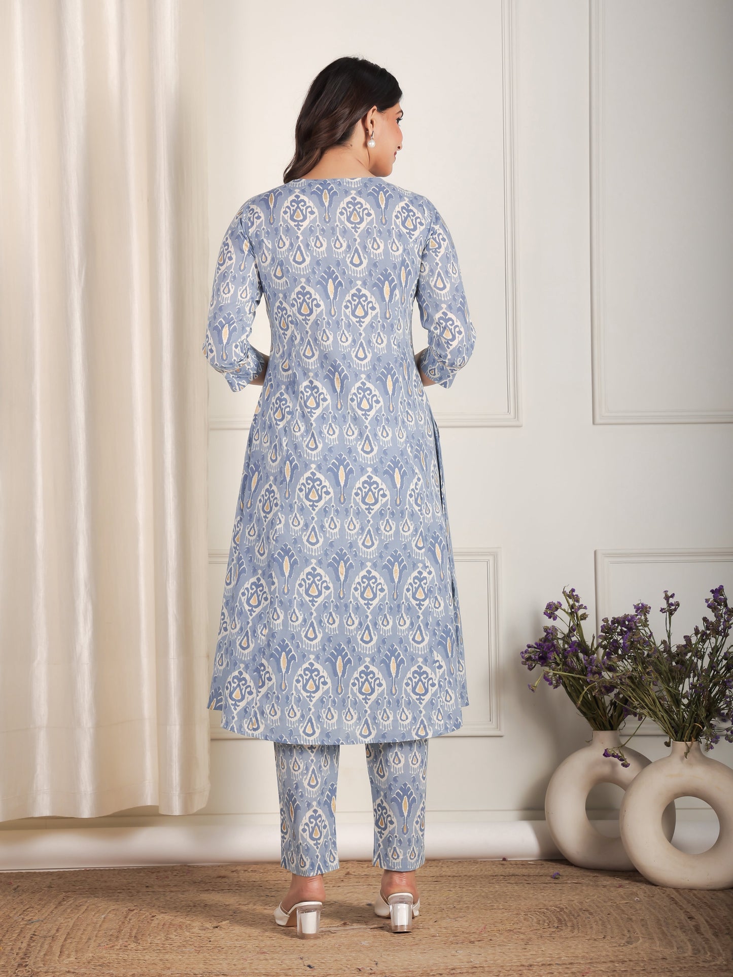 Soft Cotton Ikat A-line Blue Kurta