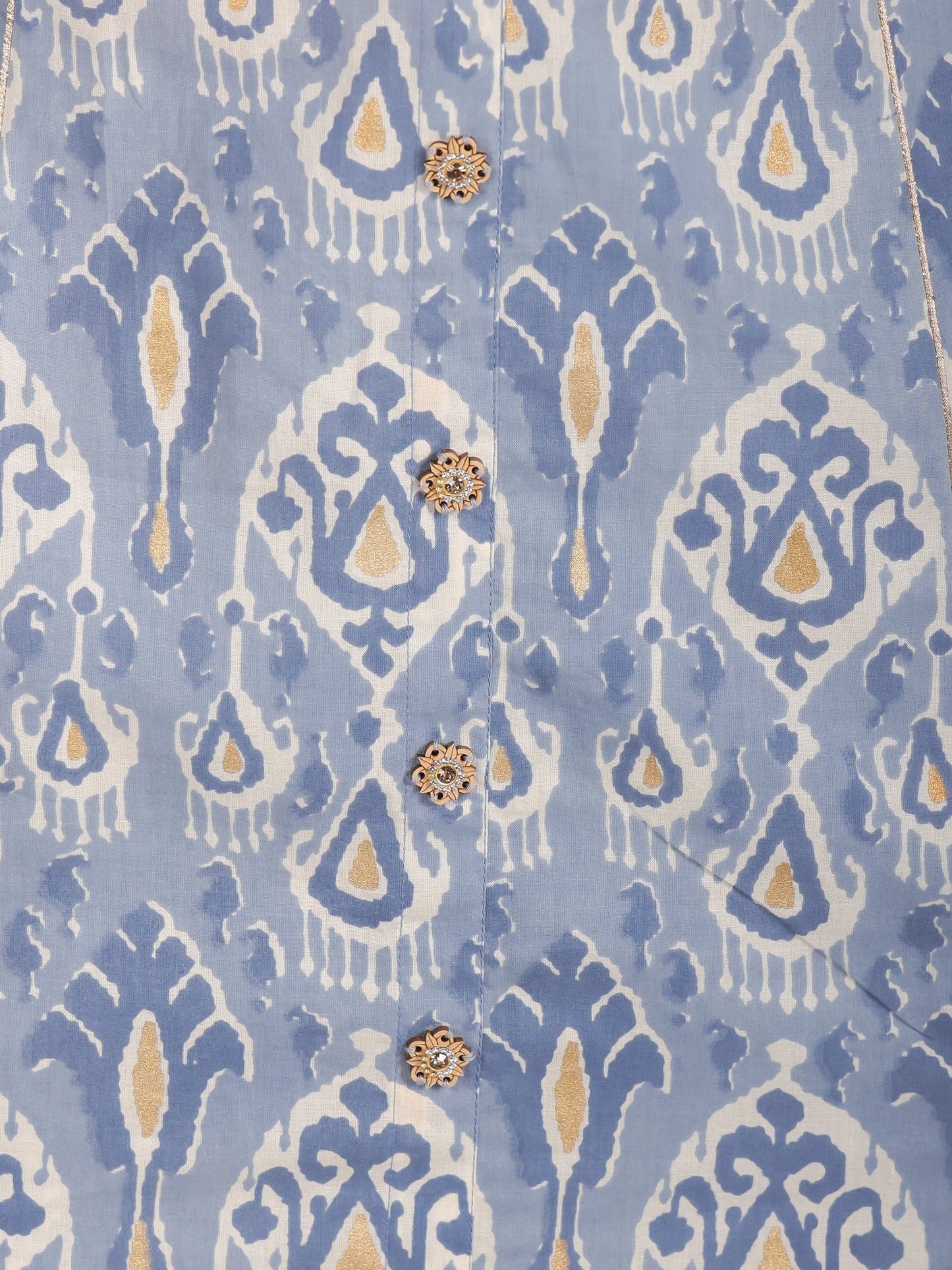 Soft Cotton Ikat A-line Blue Kurta