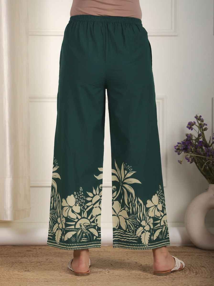 Soft Cotton Placement Print Green Palazzo