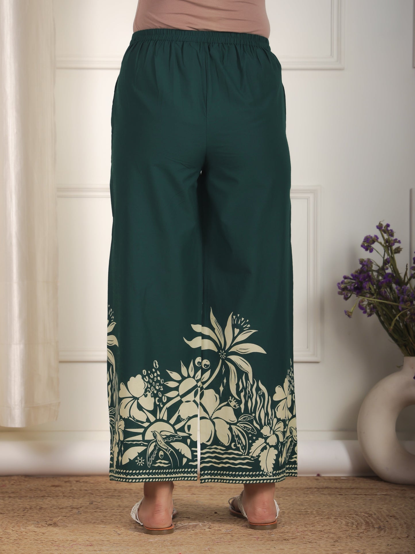Soft Cotton Placement Print Green Palazzo