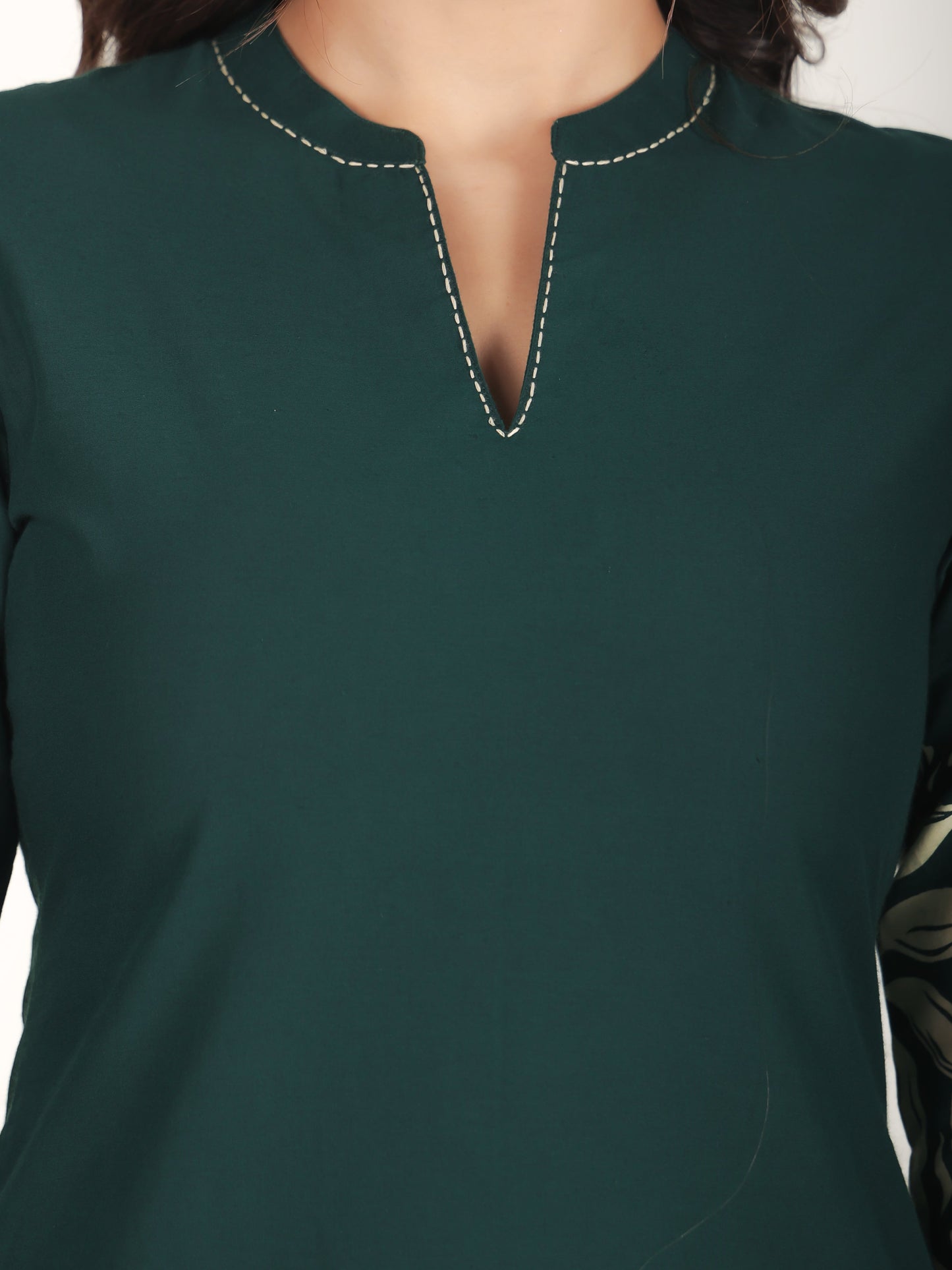 Embroidered Soft Cotton Placement Print Straight Green Kurta