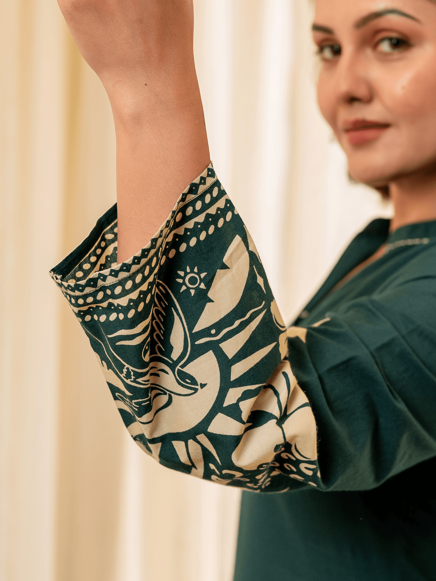 Embroidered Soft Cotton Placement Print Straight Green Kurta