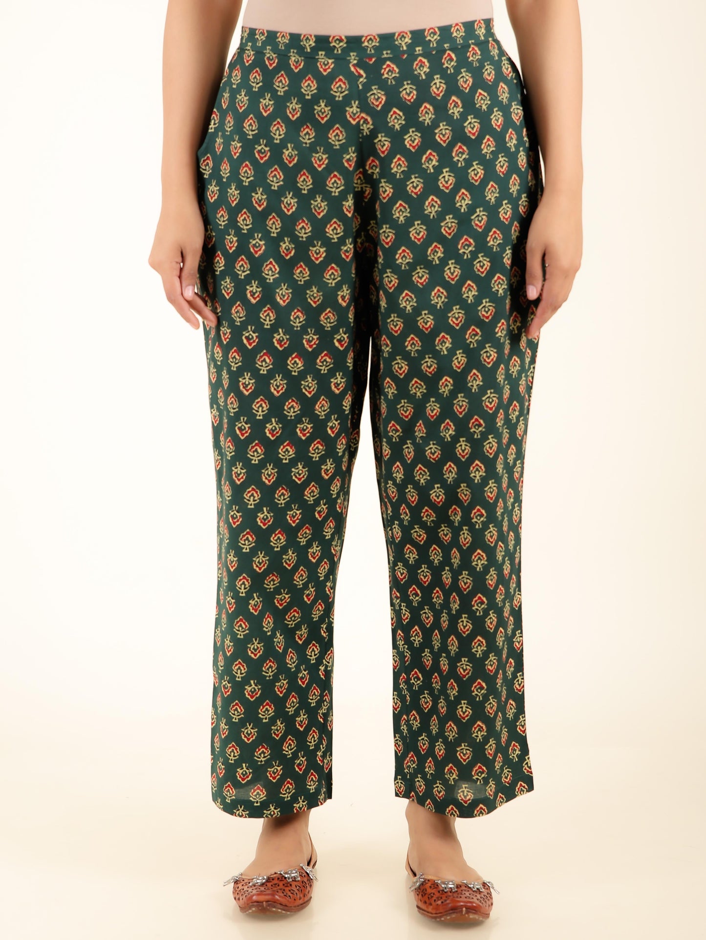 Soft Cotton Floral Green Straight Trousers
