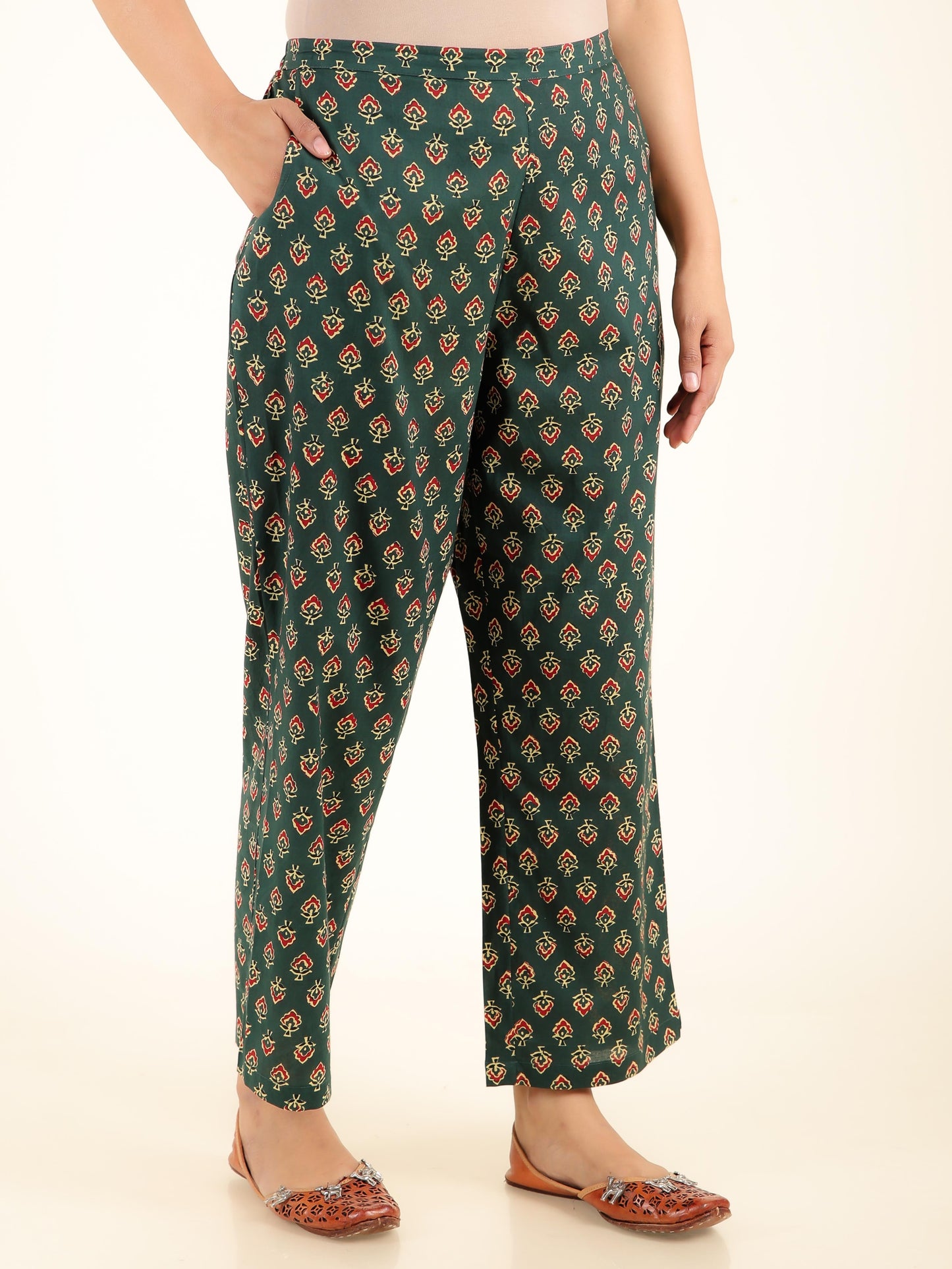 Soft Cotton Floral Green Straight Trousers