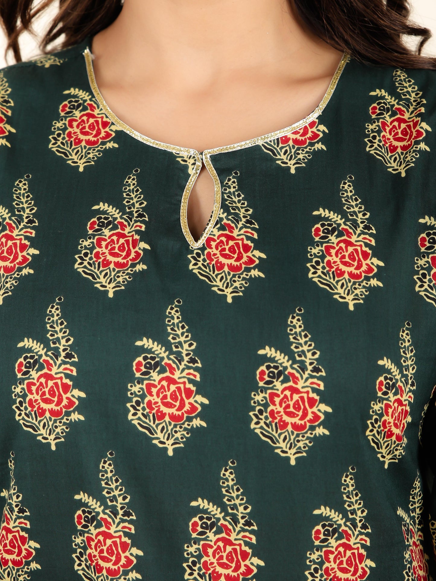 Soft Cotton Floral Straight Green Kurta