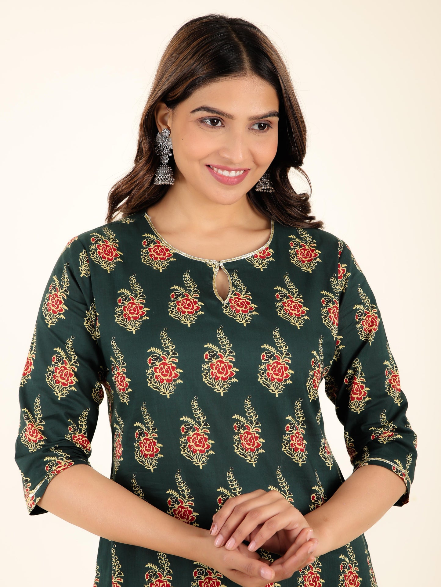 Soft Cotton Floral Straight Green Kurta