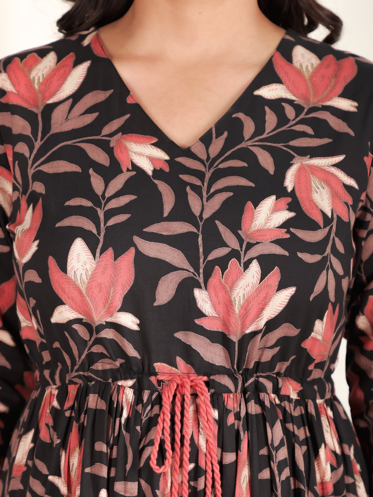 Soft Cotton Floral Tiered Black Dress