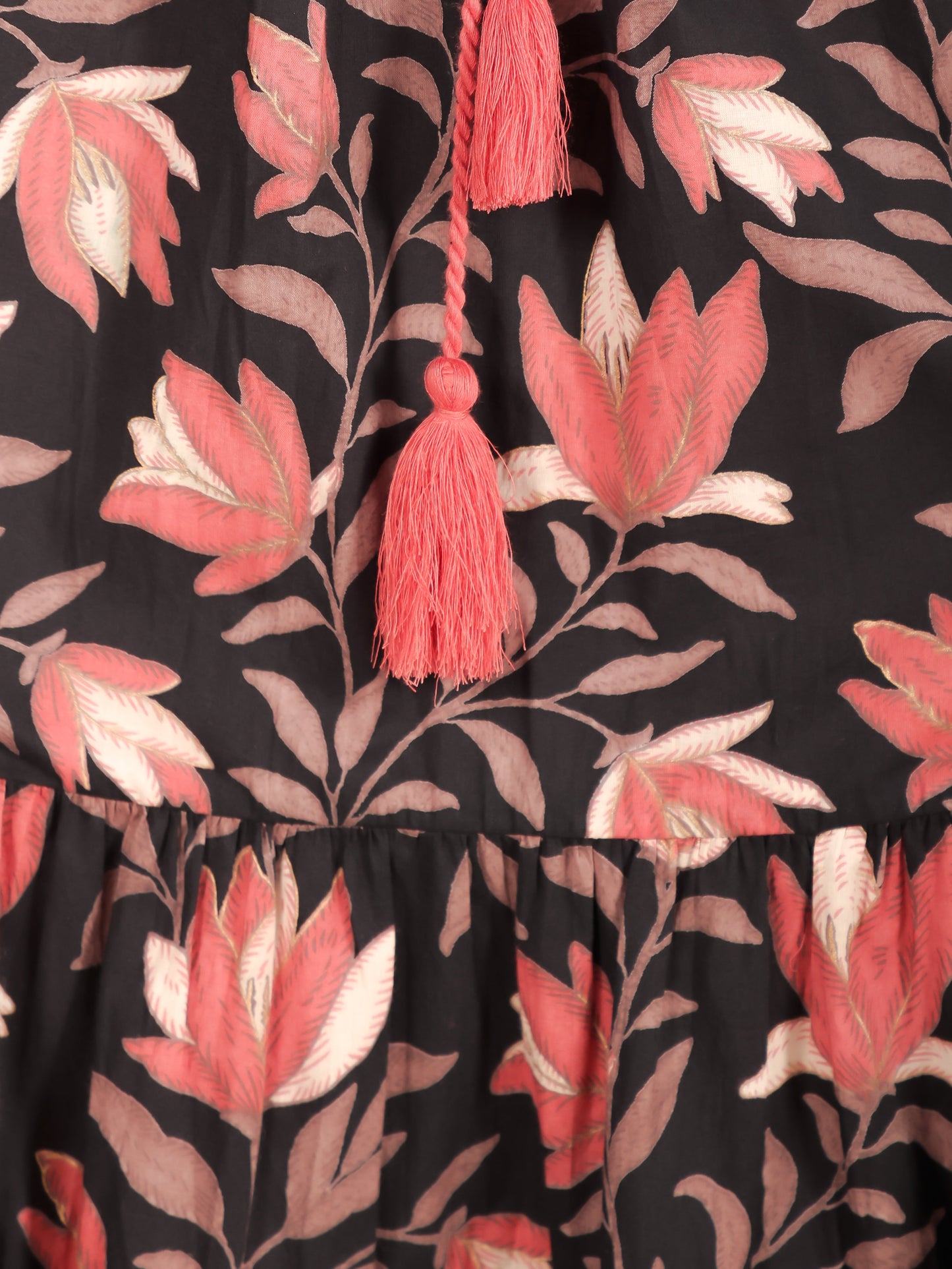 Soft Cotton Floral Tiered Black Dress