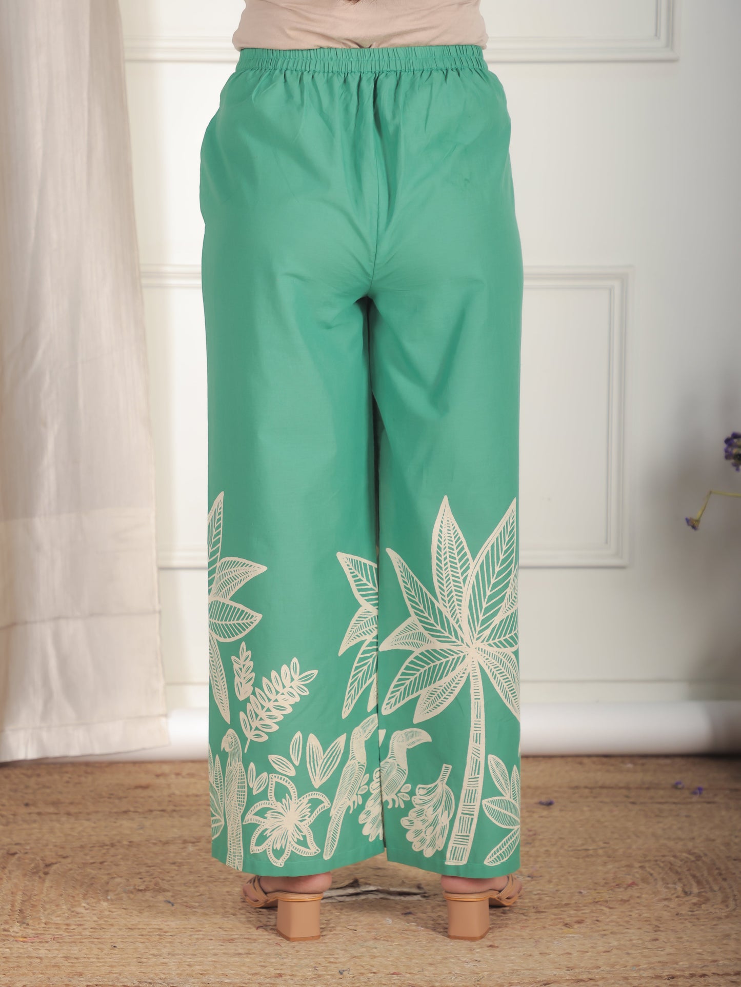 Soft Cotton Placement Print Green Kaftan Shirt