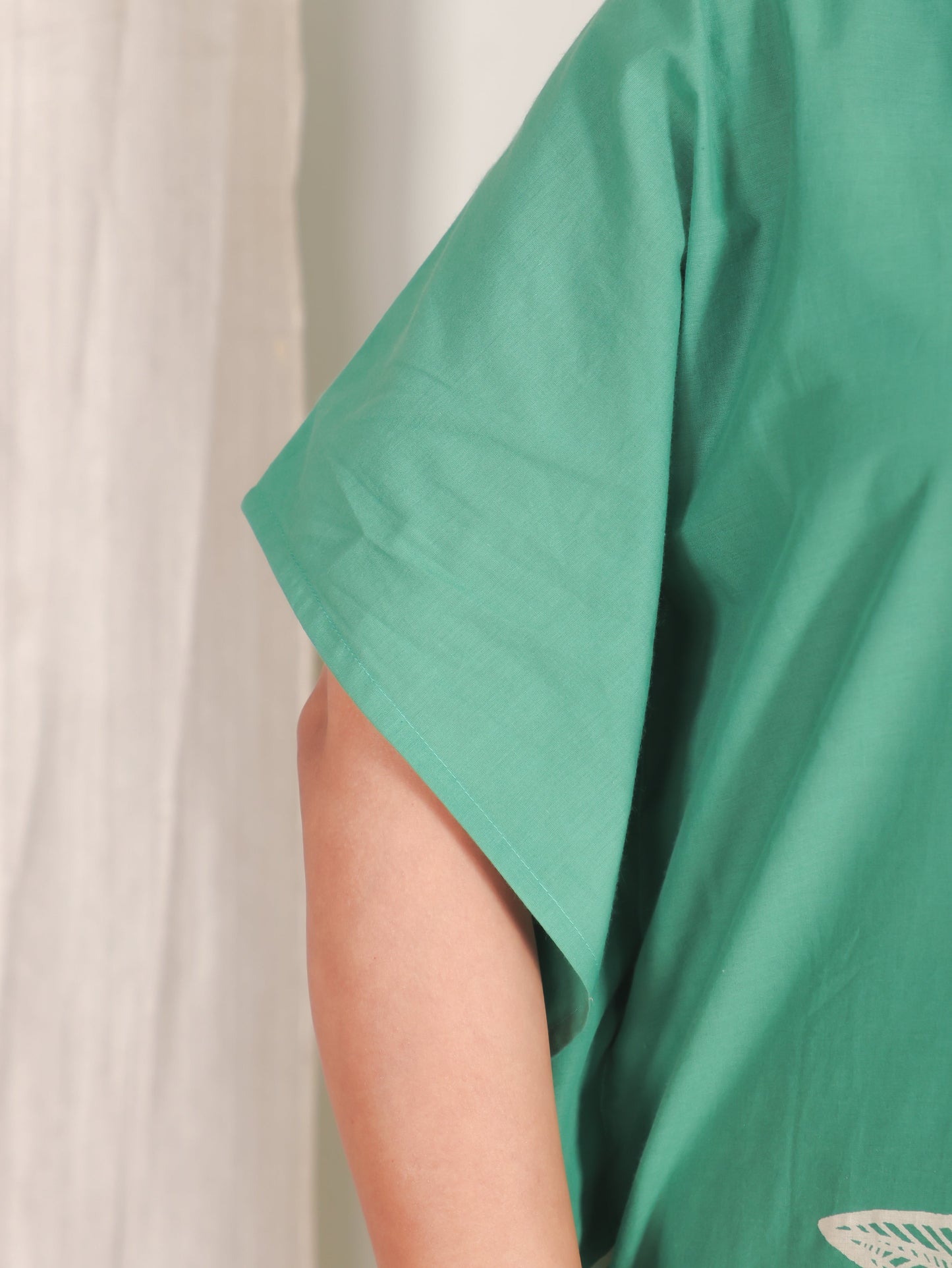 Soft Cotton Placement Print Green Kaftan Shirt