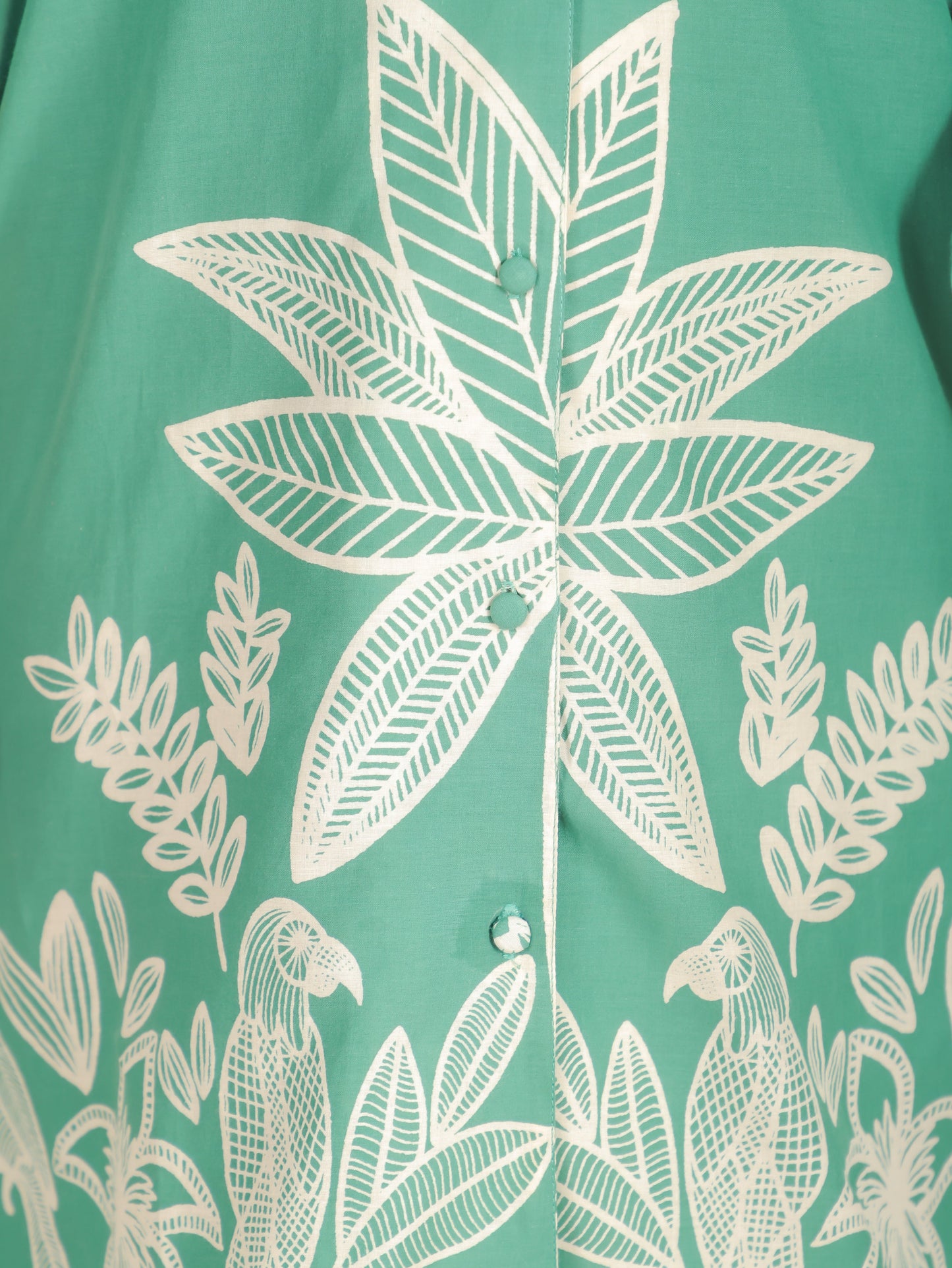 Soft Cotton Placement Print Green Kaftan Shirt