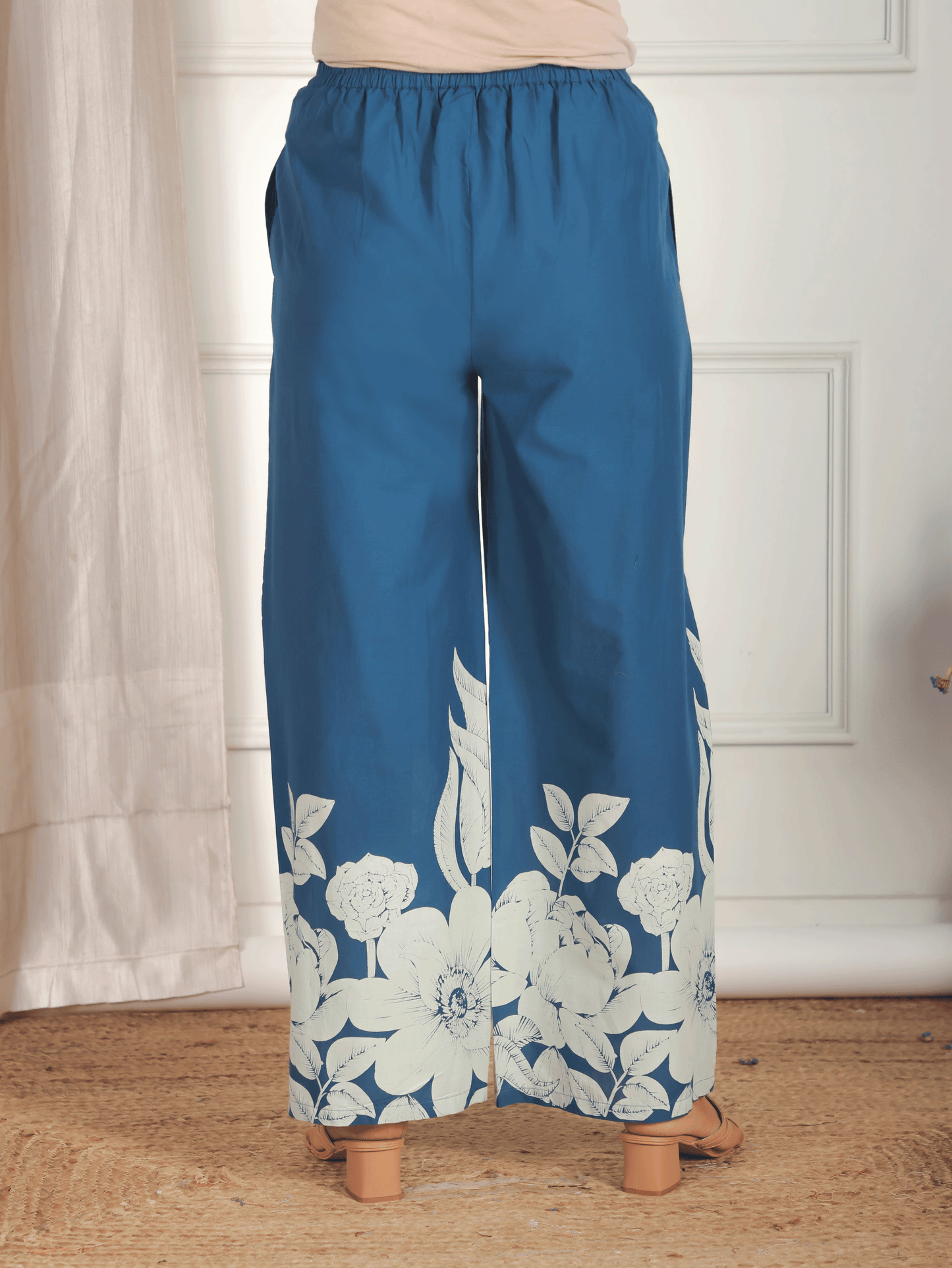 Soft Cotton Placement Print Straight Blue Kurta