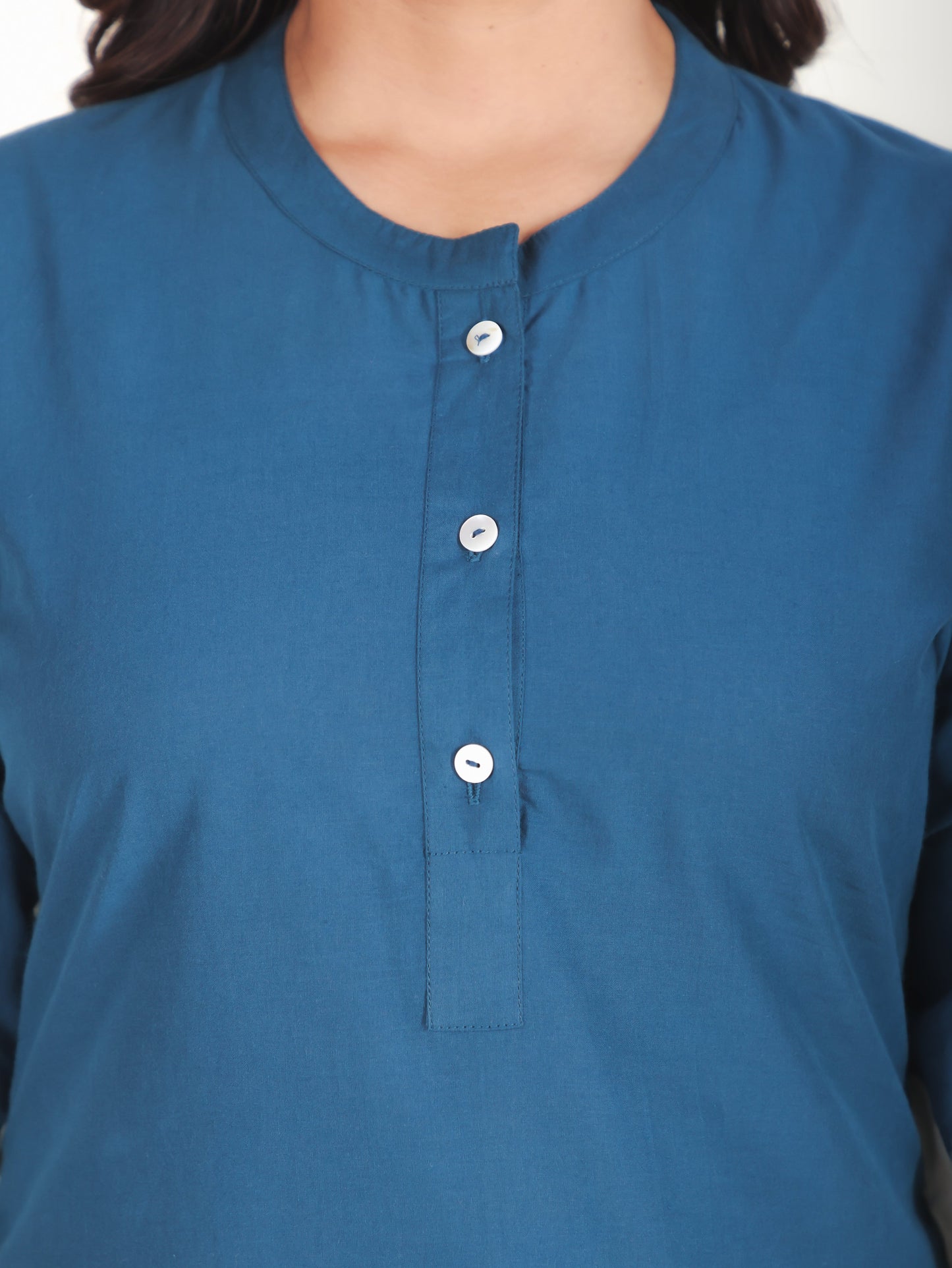 Soft Cotton Placement Print Straight Blue Kurta