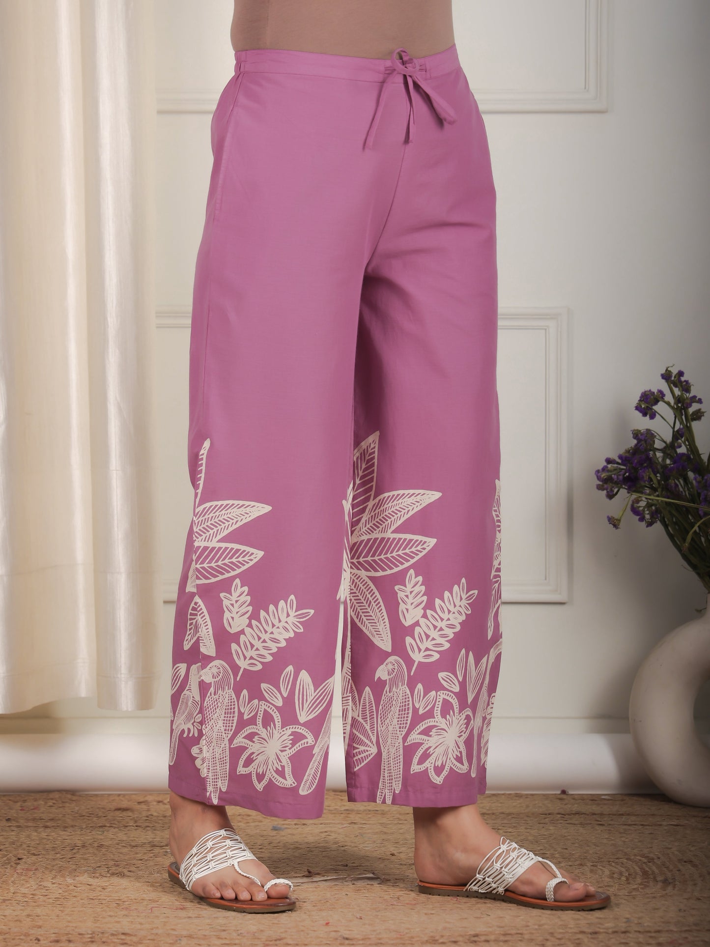 Soft Cotton Placement Print Straight Purple Co-Ord