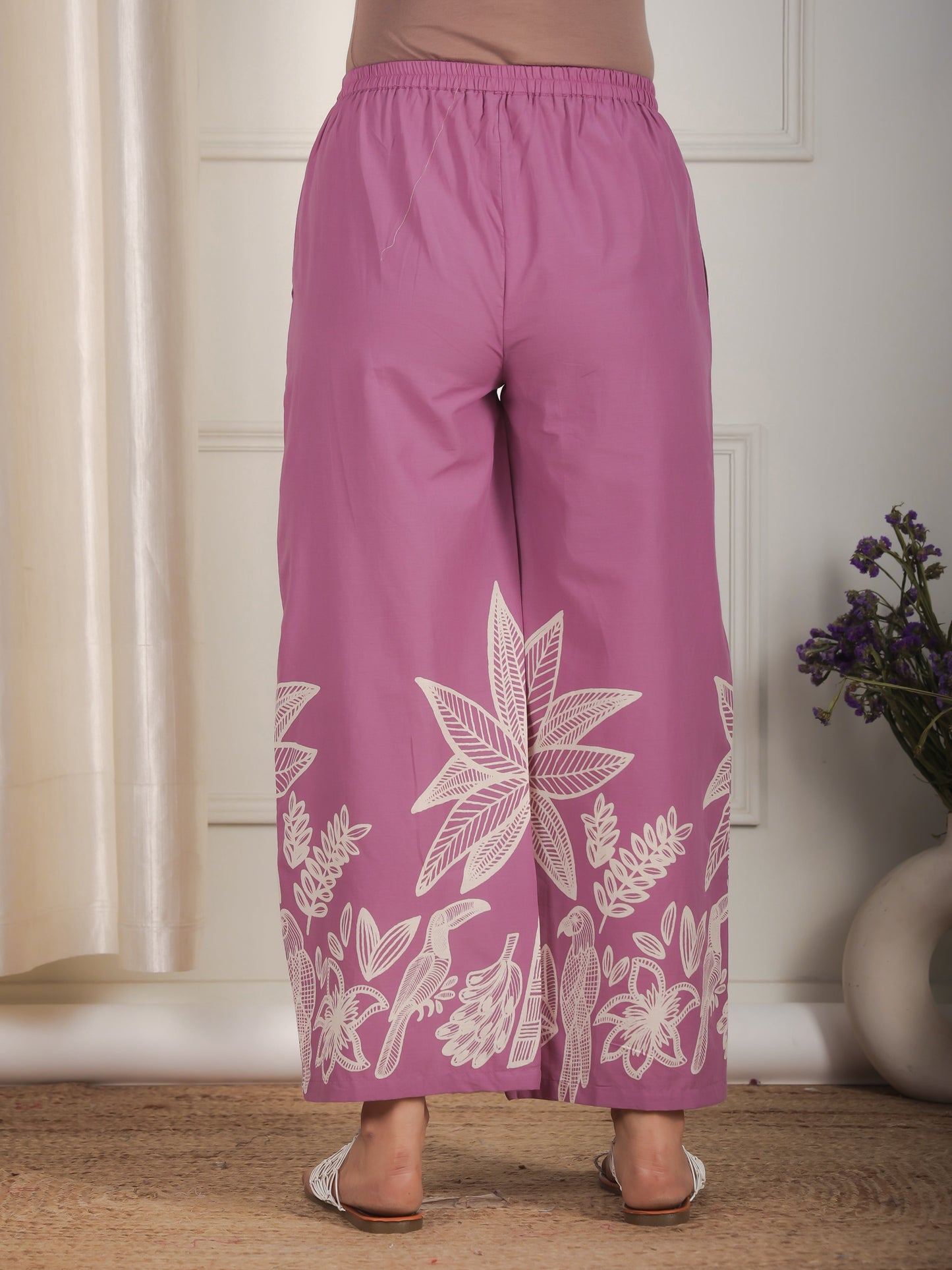 Soft Cotton Placement Print Straight Purple Co-Ord
