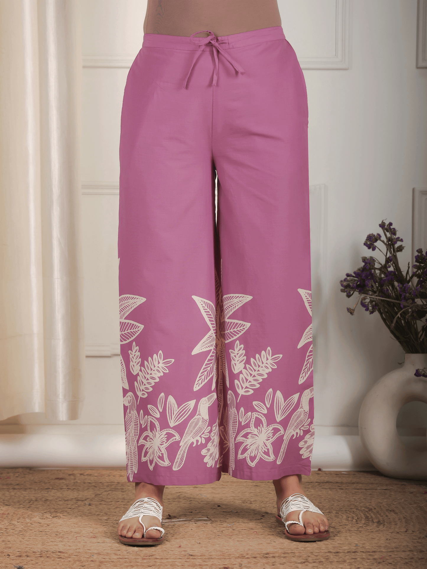 Soft Cotton Placement Print Straight Purple Co-Ord