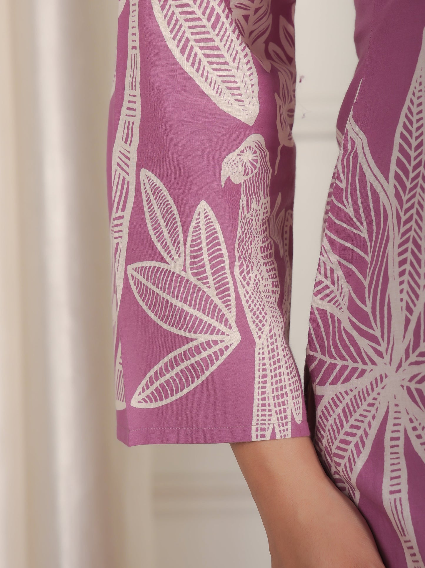 Soft Cotton Placement Print Straight Purple Co-Ord
