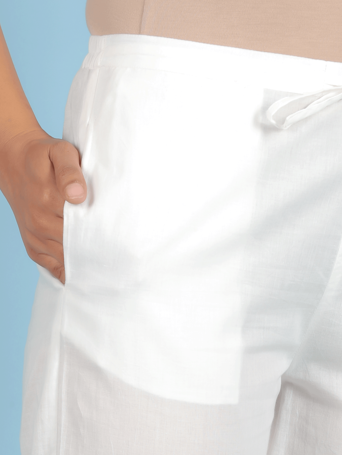 Soft Cotton Solid White Tapered Trousers