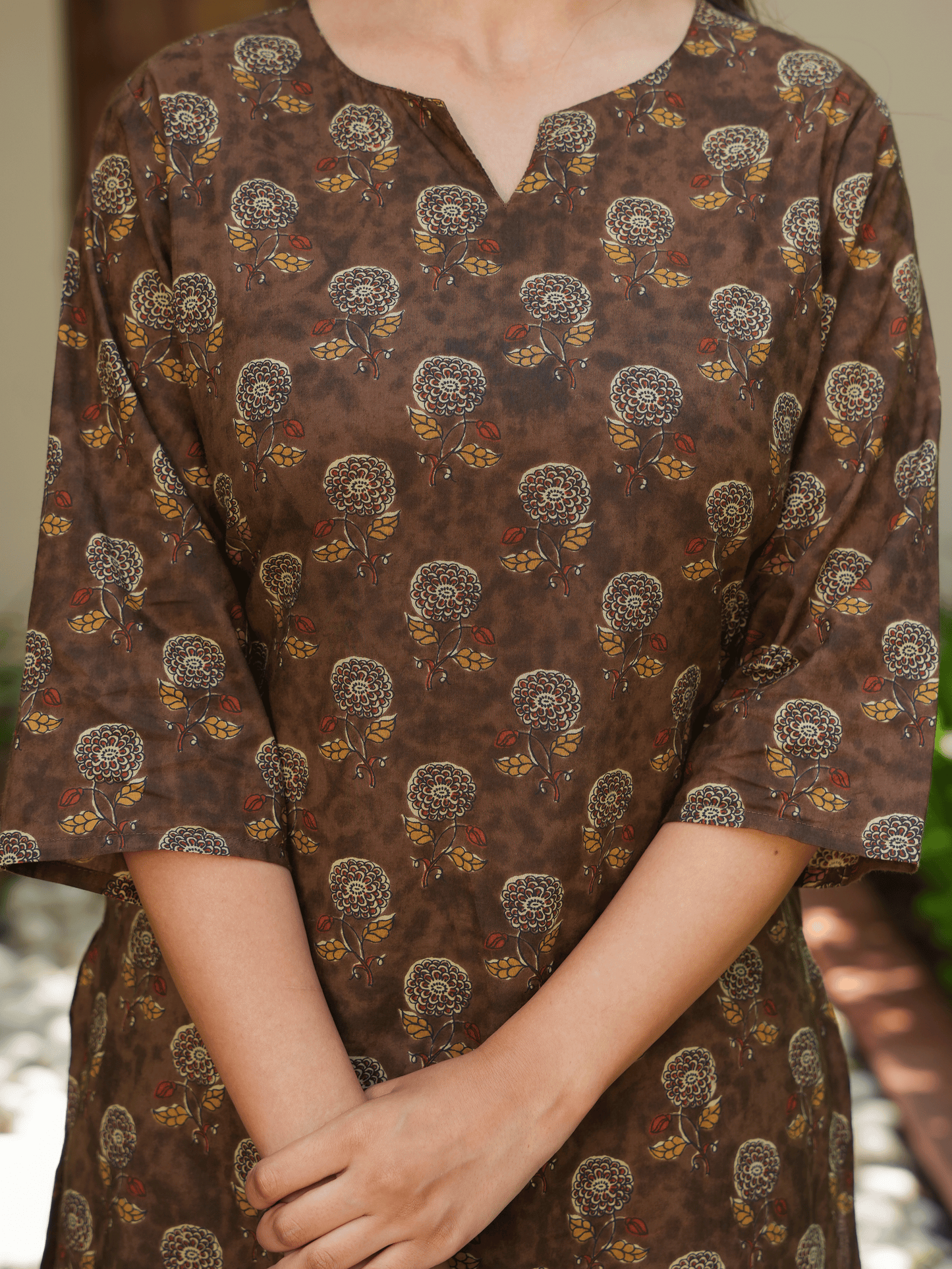 Soft Cotton Floral Straight Brown Kurta