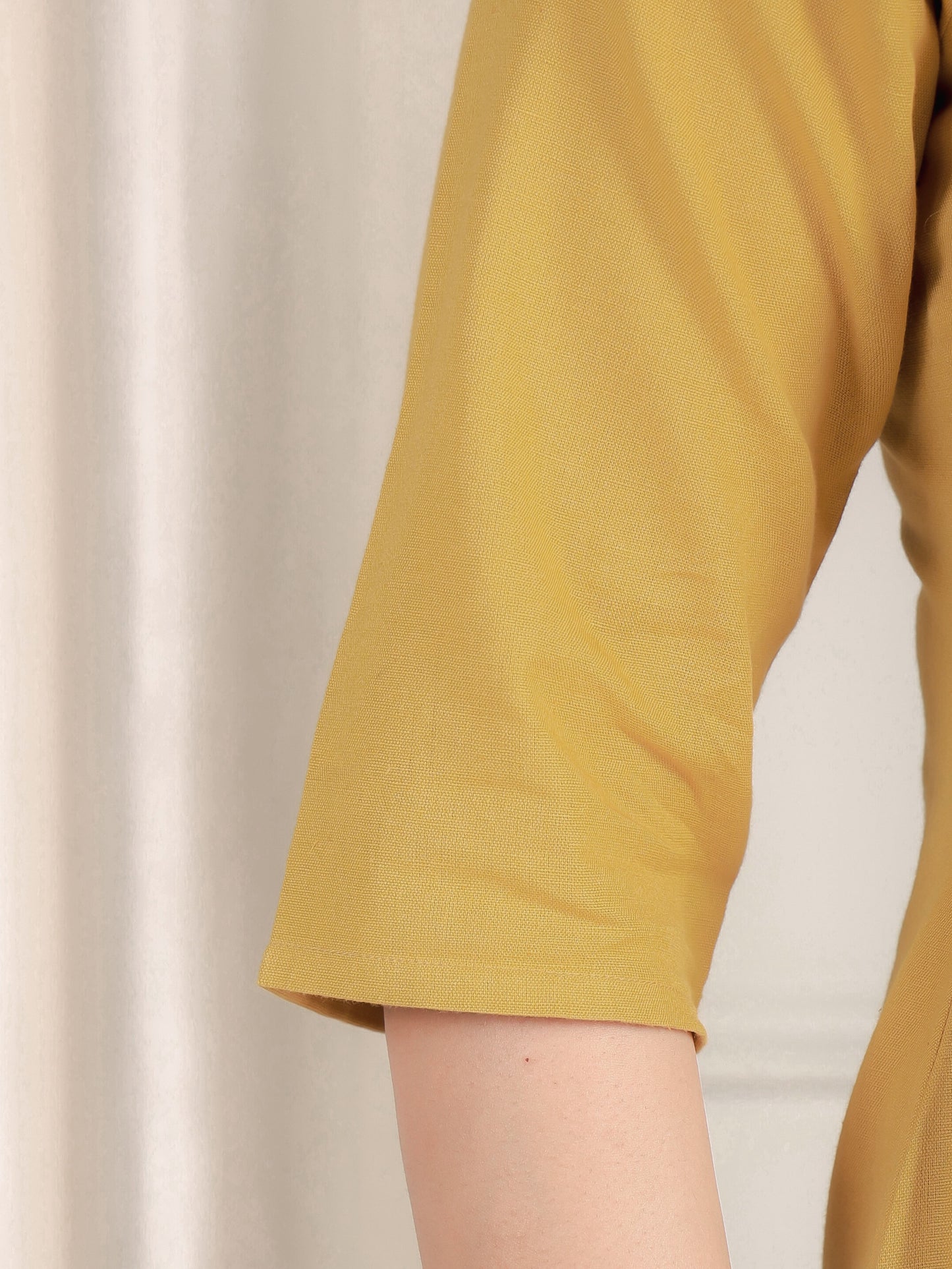 Embroidered Linen Cotton Solid Straight Yellow Kurta
