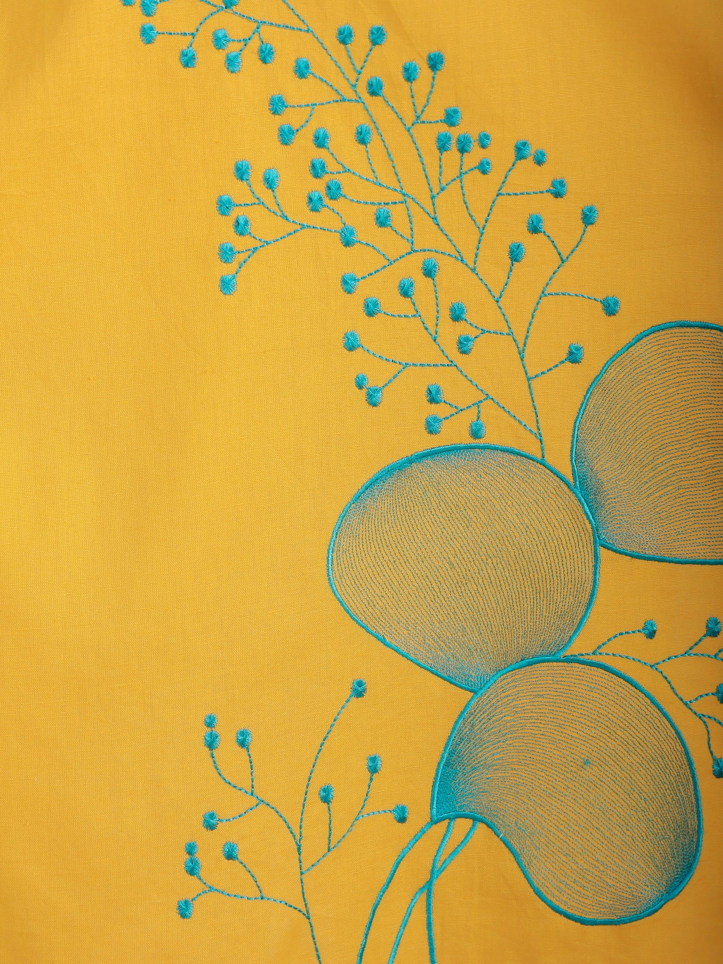 Embroidered Linen Cotton Solid Straight Yellow Kurta