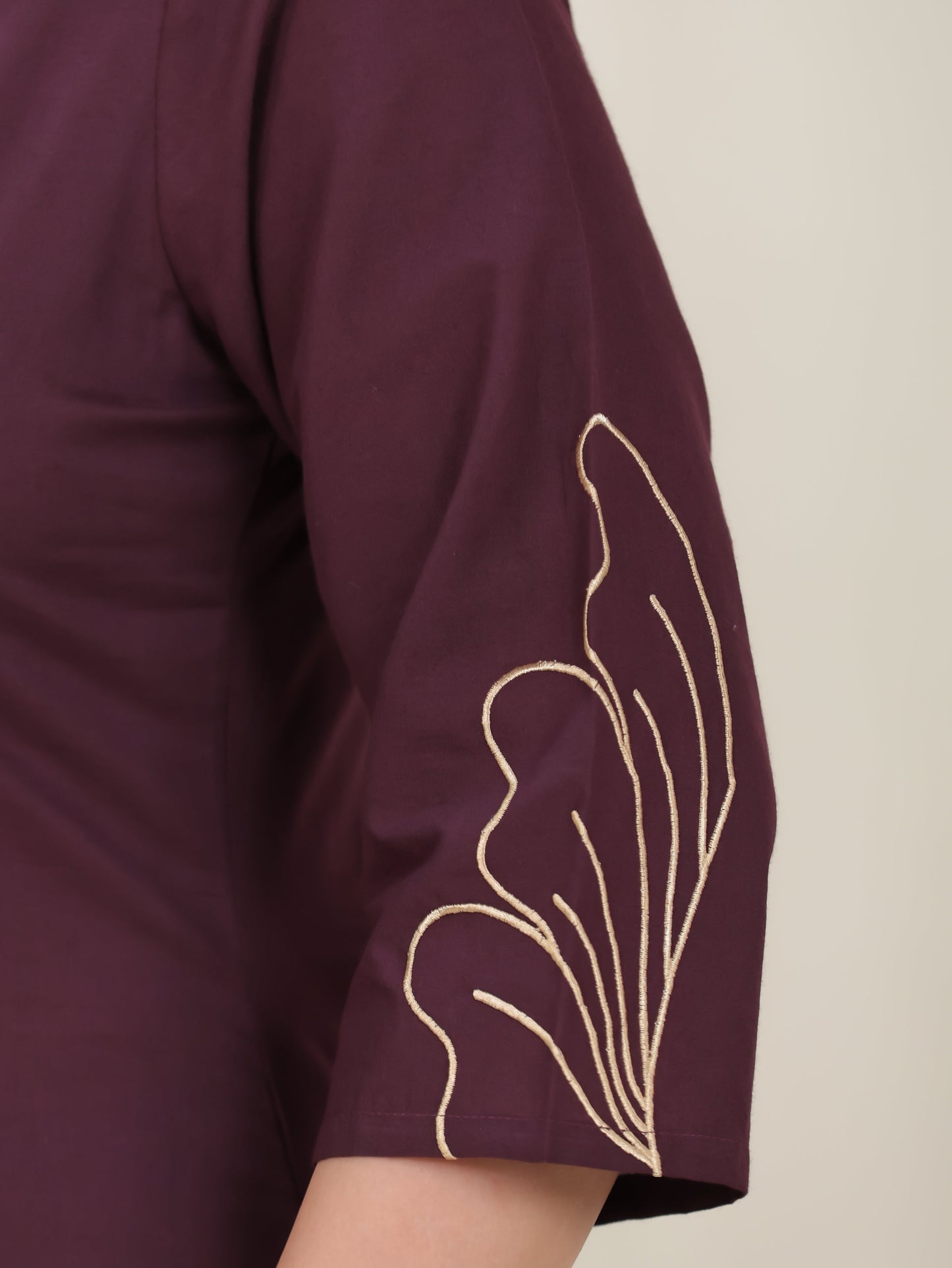Embroidered Soft Cotton Solid Straight Wine Kurta