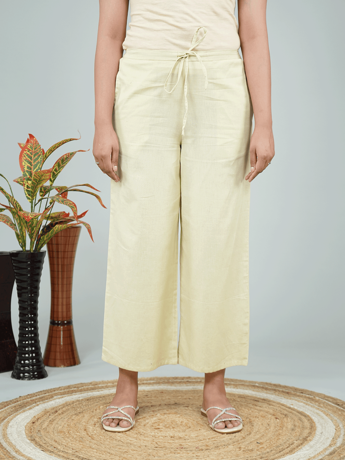 Embroidered Linen Cotton Solid Straight Green Kurta