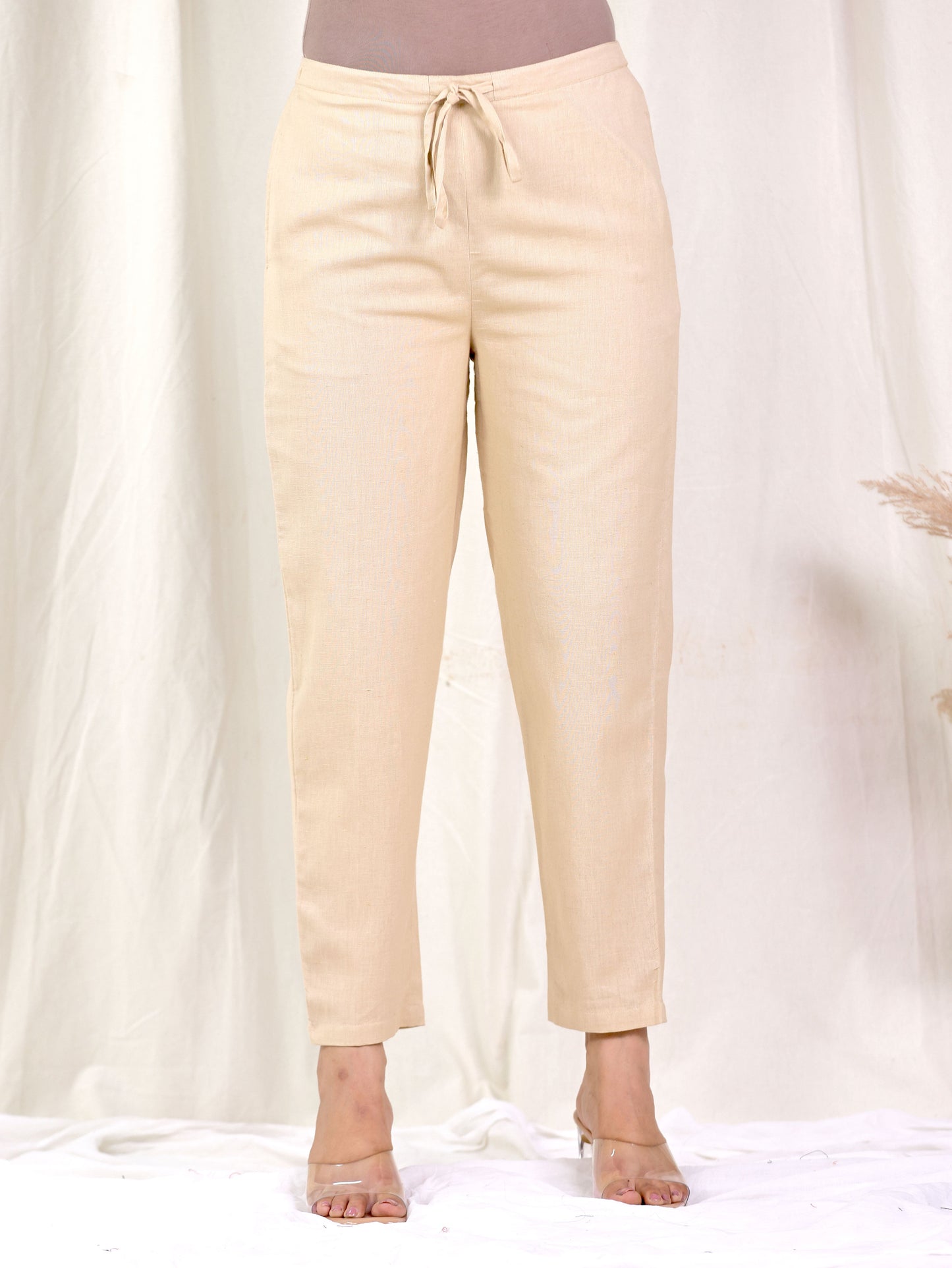 Linen Cotton Solid Black Tapered Trousers