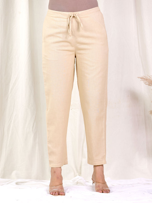 Linen Cotton Solid Black Tapered Trousers